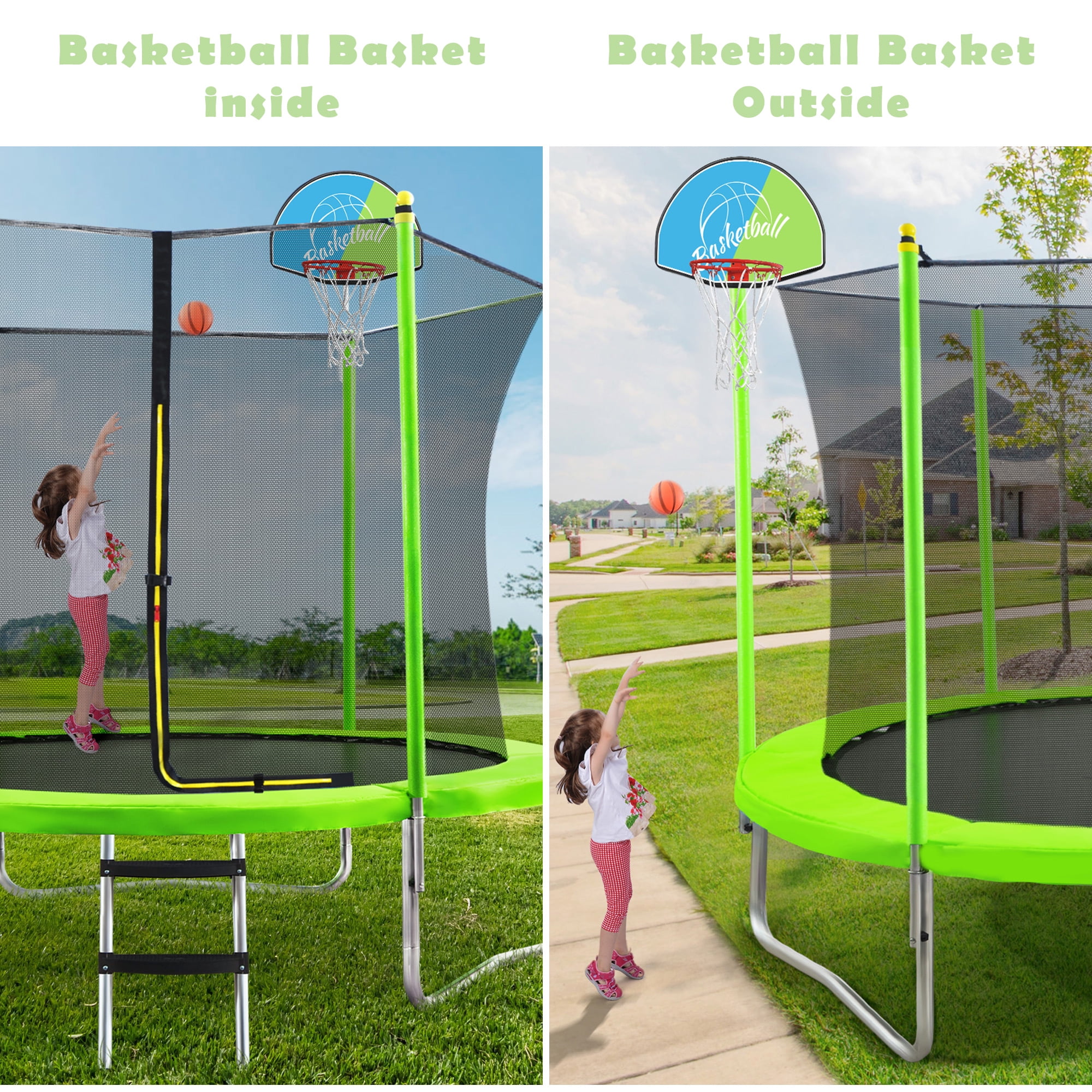 EUROCO 10FT Trampoline for Kids, Basketball Hoop and Ladder, Outdoor Kids Trampoline with Safety Enclosure,Fast Assembly for Backyard Fun - Image 2