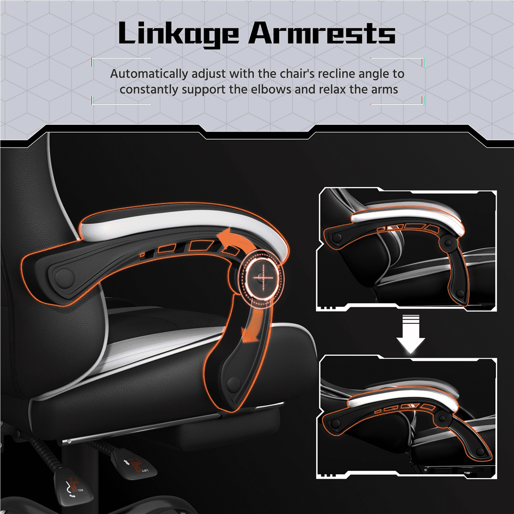 Alden Design Ergonomic Gaming Chair with Slide Out Footrest, Black/White - Image 9