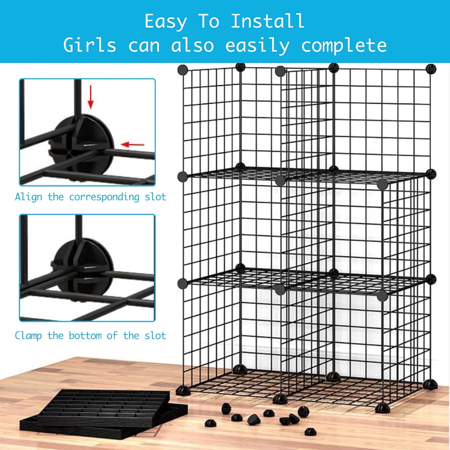 DIY Cat Cage Detachable Metal Wire Enclosure with Two Ladders, Kennels Playpen, Crate Large Exercise Place for 1-4 Cat - Image 7