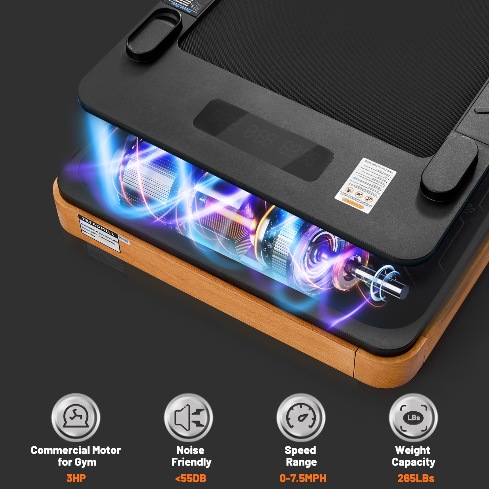 Maksone 3HP Folding Walking Pad, Wood Under Desk Treadmill with Adjustable Handlebar with Remote Control - Image 5