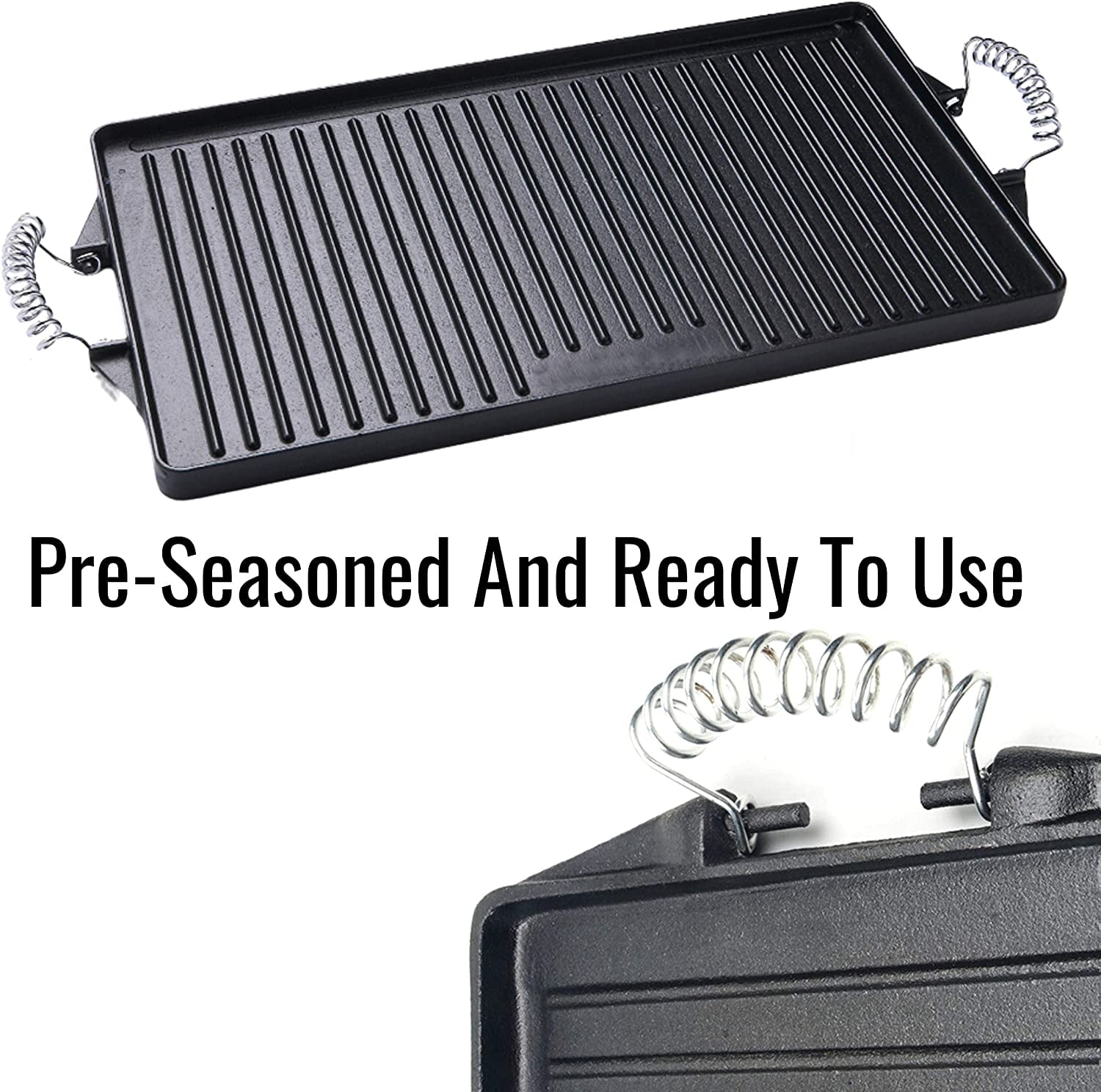 Bruntmor 17""x9"" Reversible Grill/Griddle Pan, Pre-Seasoned Cast Iron - Image 4