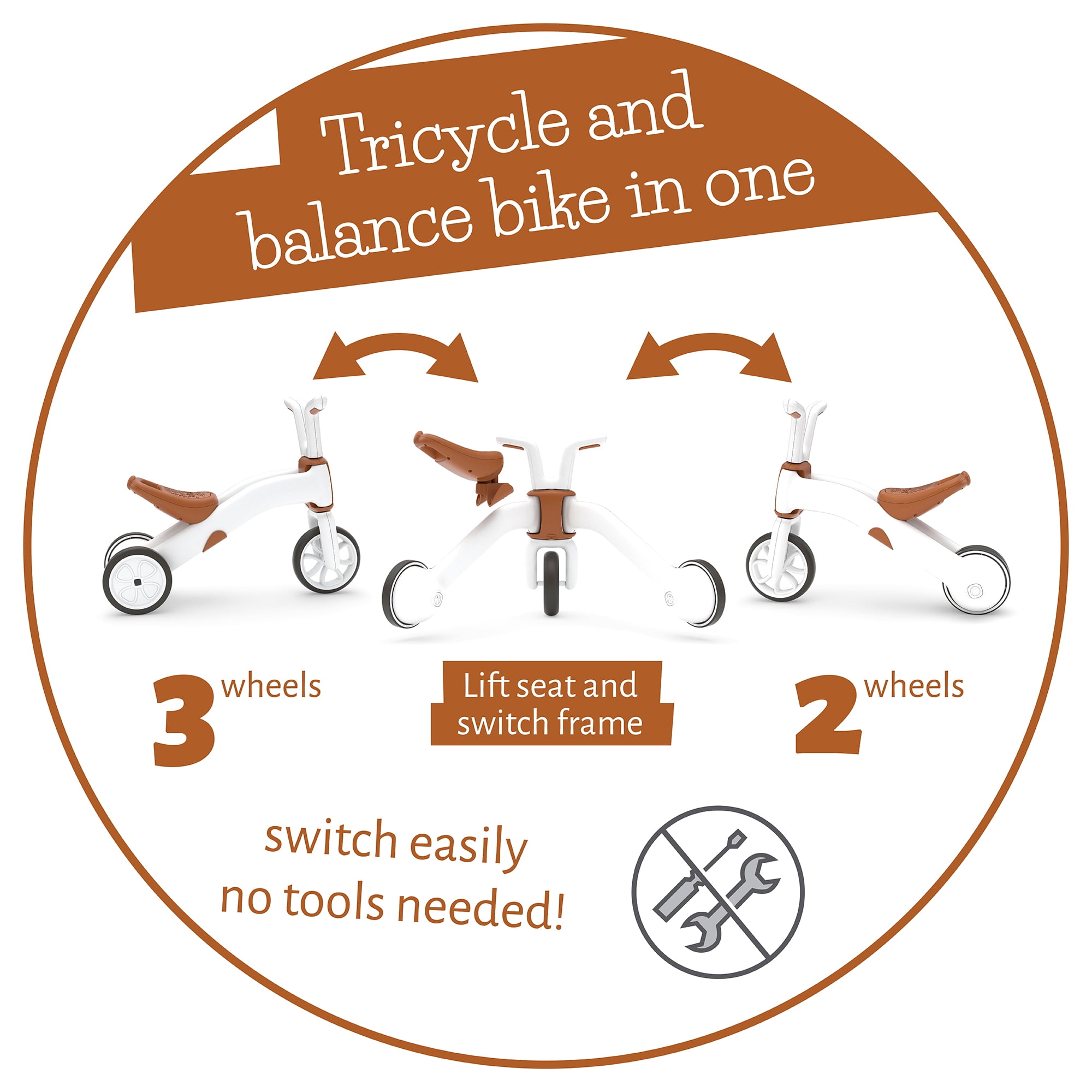 Chillafish Bunzi Gradual Balance Bike and Tricycle,6 inches, 2-in-1 Ride on Toy for 1-3 Years Old, Silent Non-Marking Wheels, Camel - Image 6