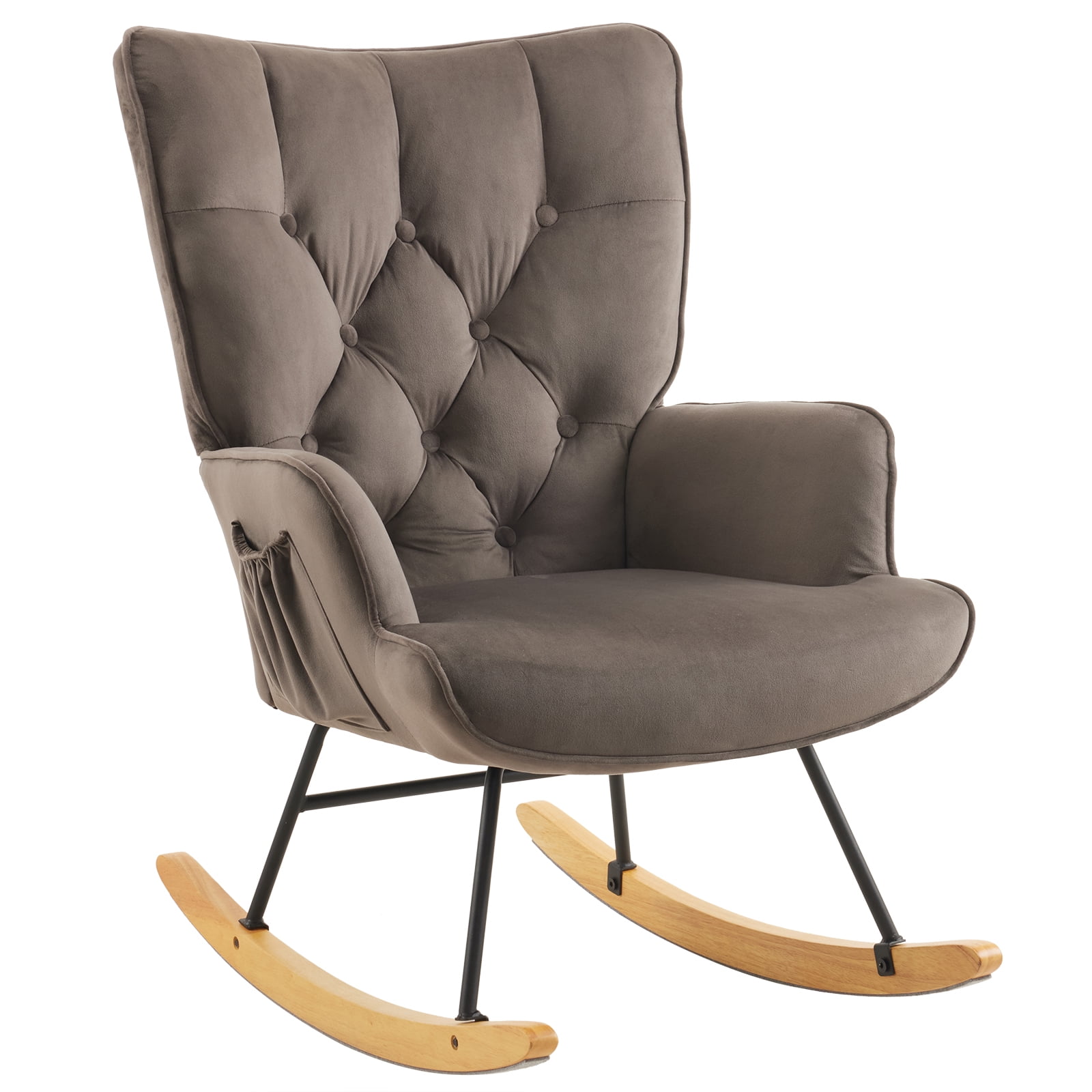 UBesGoo Rocking Accent Chair, Soft Padded Armchair, Comfy Tufted Side Chair with Sturdy Wooden Metal Legs for Living Room Bedroom Gray - Image 8