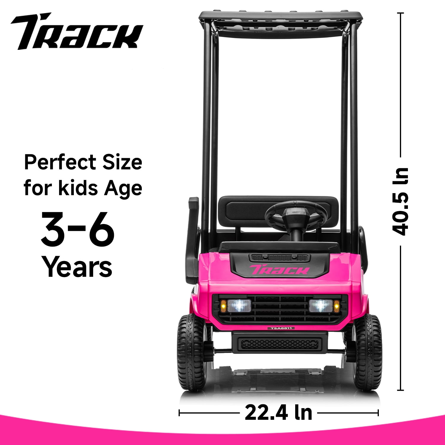 Track Seven 24V Ride on Car, Electric Golf Cart with Ceiling, Ride on Truck with Remote Control, Music, Rear Storage Box, Electric Car for Boys Girls Age 3+, 18.5" Large Seat with Armrests, Pink - Image 9