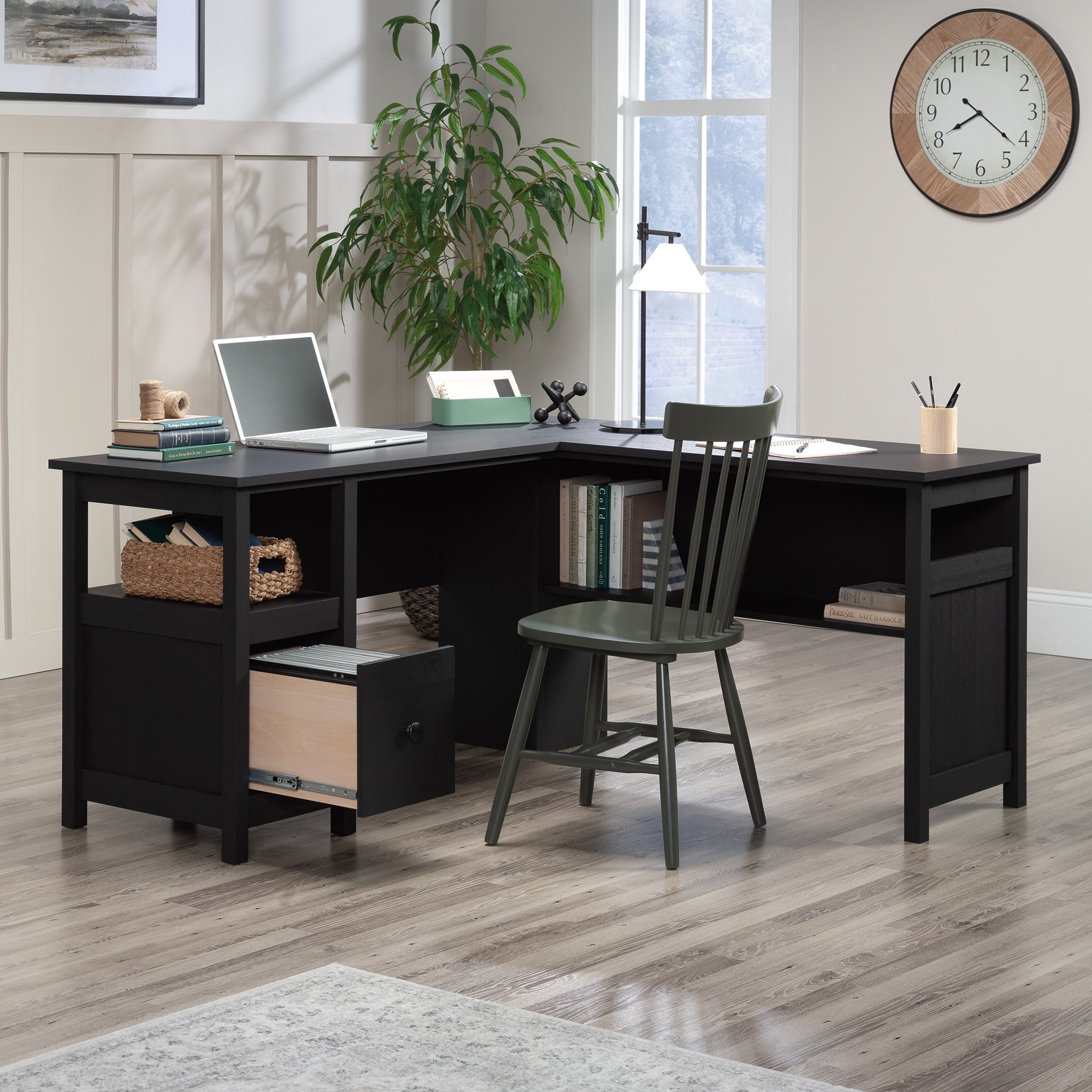 Sauder Dawson Trail L-Shaped Computer Desk, Raven Oak Finish - Image 2