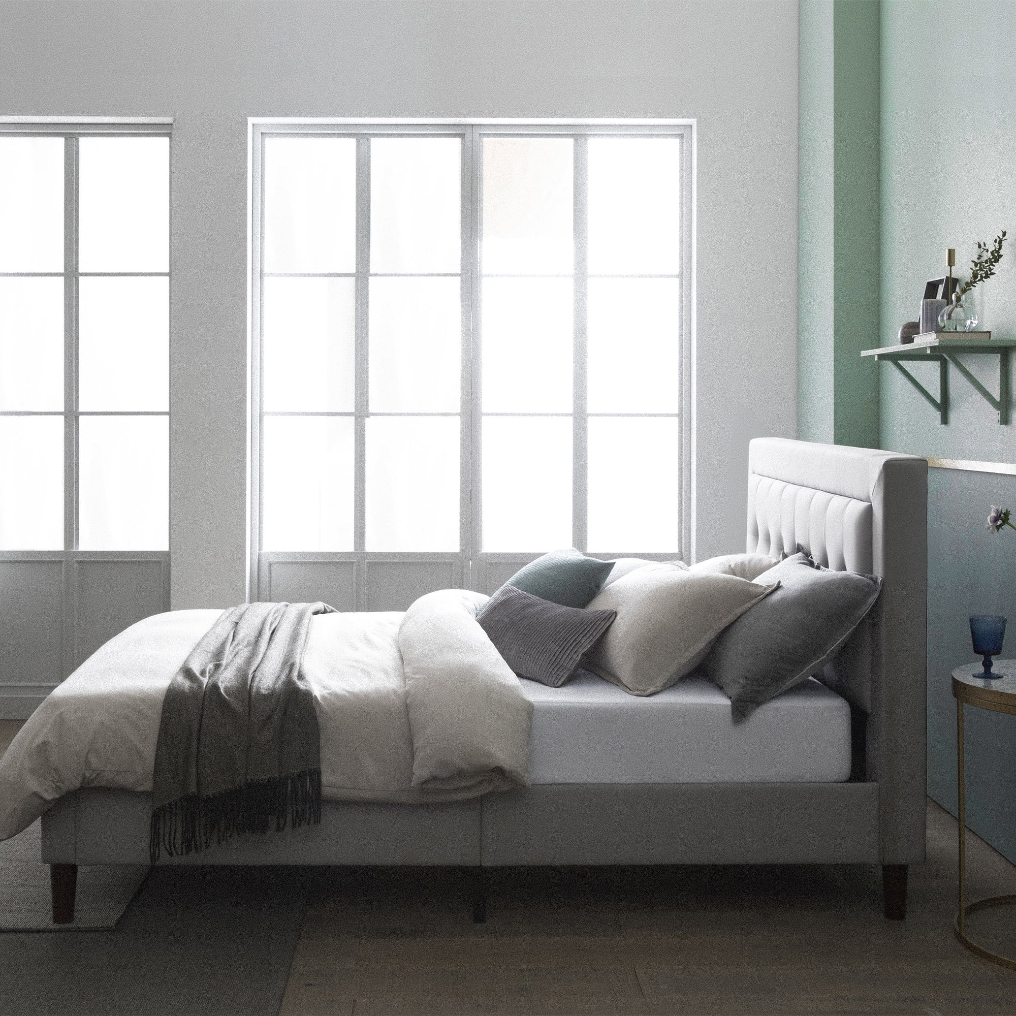 Zinus 40" Dachelle Upholstered Platform Bed Frame Gray Sand, Queen - Image 8