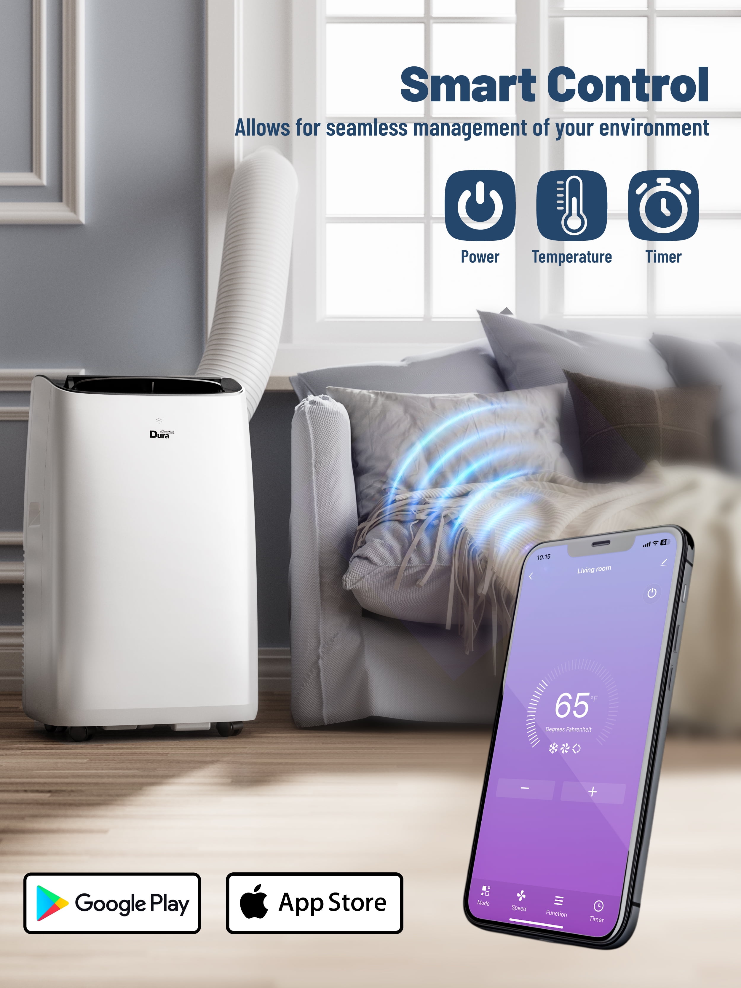 DuraComfort Portable Air Conditioners for Room, 8150BTU(12000 BTU Ashrae) Smart WiFi, Built-in Cool, Dehumidifier, Fan - Image 3