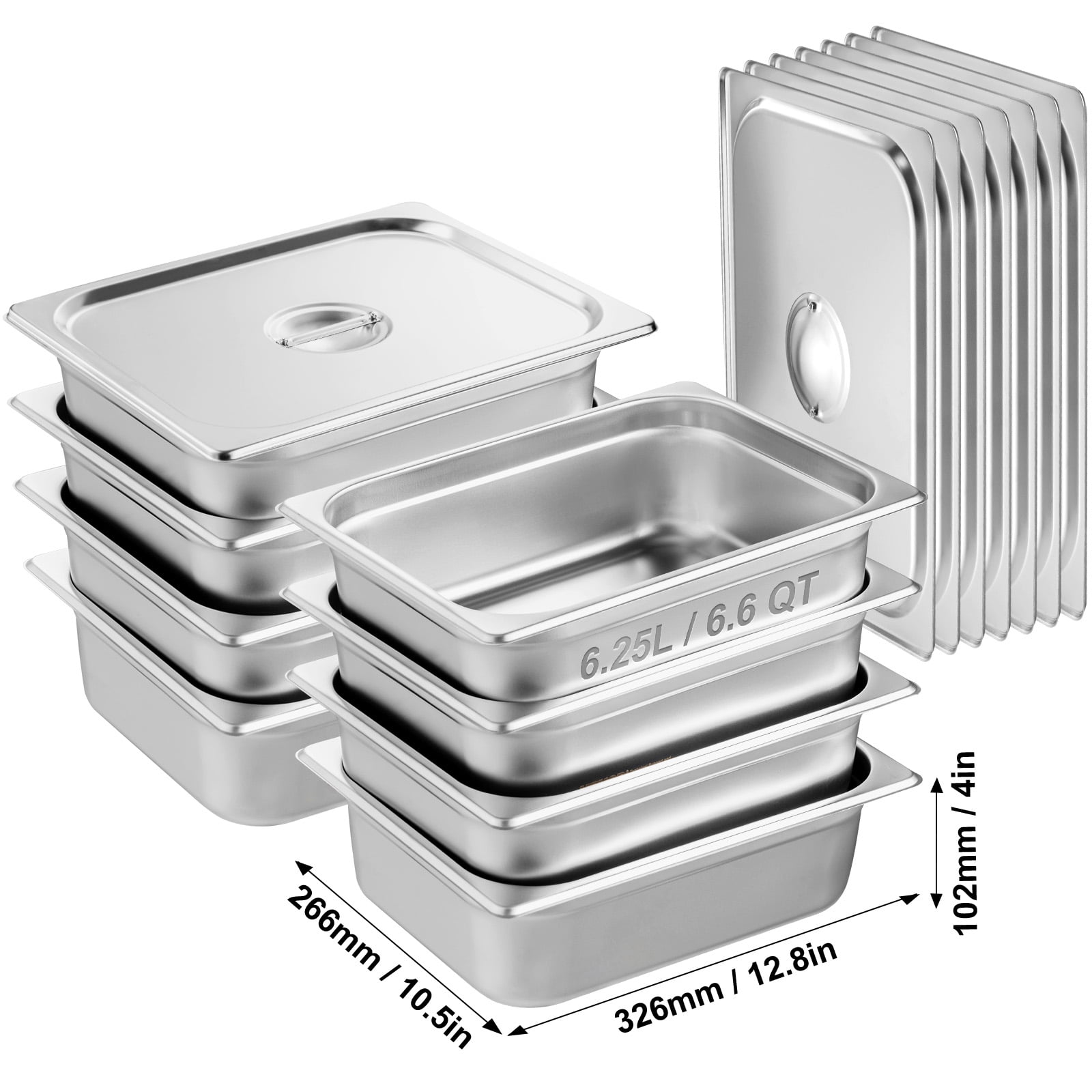 KFFKFF 8 Set Half-Size Steam Table Pans with Covers, 0.8mm Durable Stainless Steel, 4-Inch Depth, Anti-Jam Design, for Catering and Food Storage, Suitable for Commercial Use - Image 5
