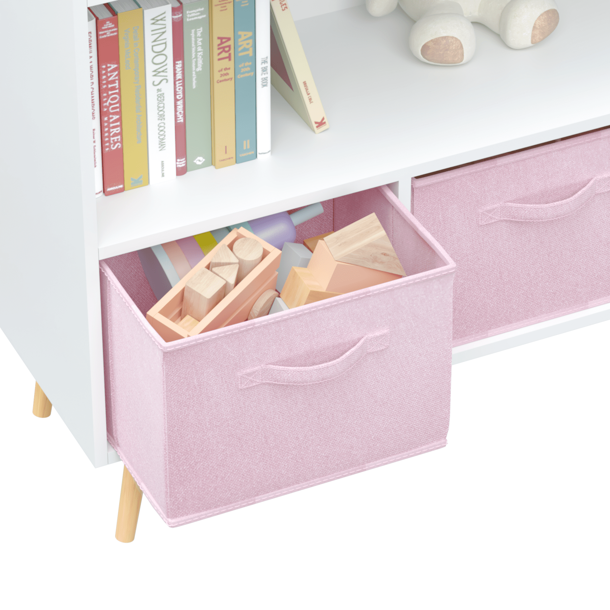 PORKISS Kids Bookshelf, Wood Kids Bookcase with 3 Collapsible Fabric Drawers, Freestanding Bookshelf for Kids, Modern Toy Storage Organizer for Kids Room, Living Room, Easy to Assembly, White/Pink - Image 8