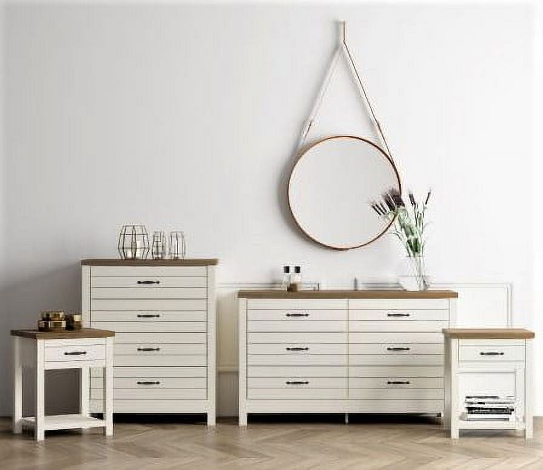 Hillsdale Lancaster Farmhouse Oak Top 1 Drawer Nightstand, Set of 2, Ivory - Image 3