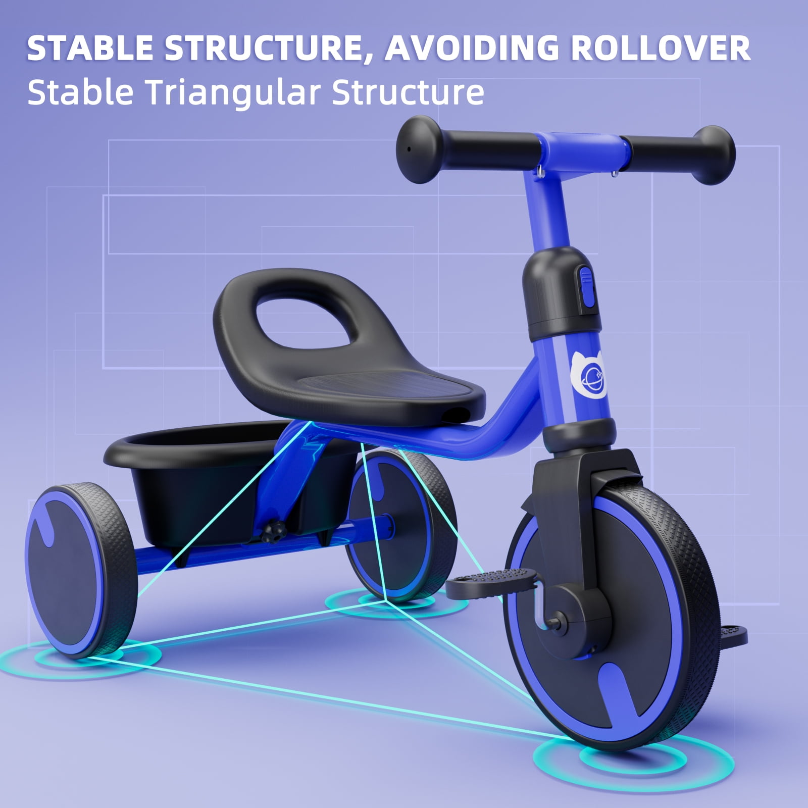 XJD 5-in-1 Toddler Bike for 1-4 Years Old Boys Girls Tricycles for Toddlers Kids Trikes for Balance Training Baby Bike Infant Trike,Blue - Image 7