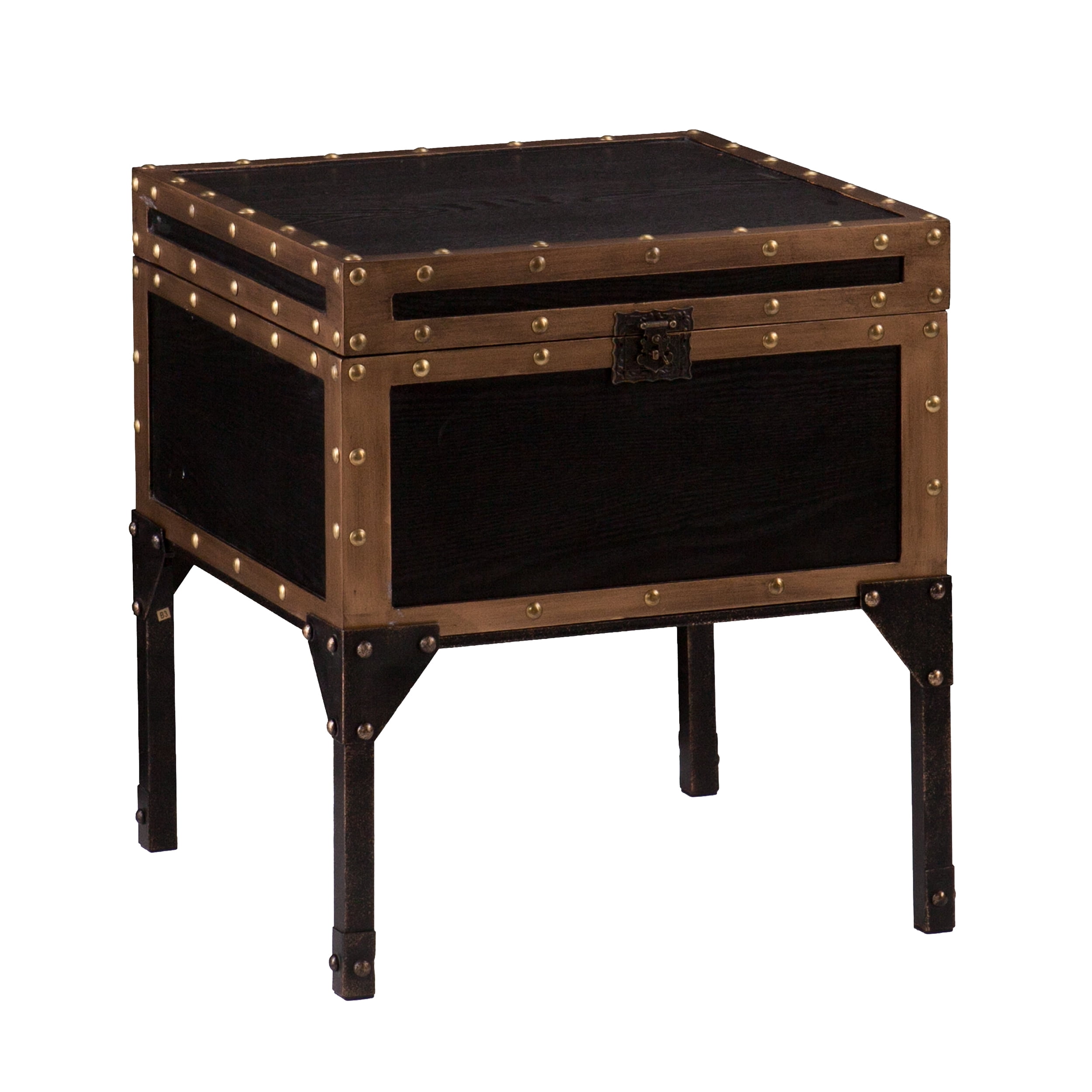 Charles Vintage Travel Trunk End Table, Black and Bronze - Image 14
