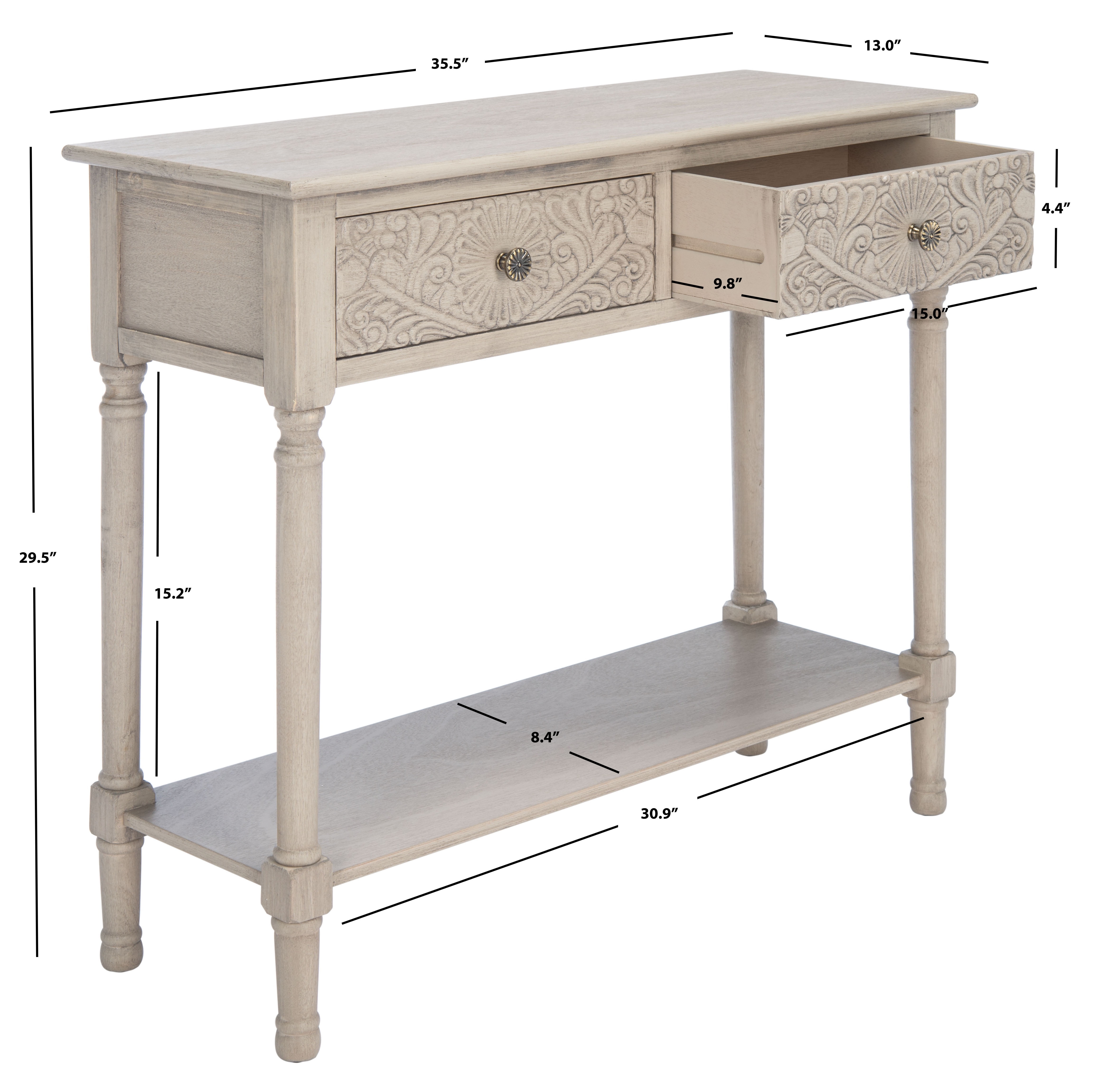 SAFAVIEH Josie French 2-Drawer Taupe Wood Rectangle Console Table (35.5 in. W x 13 in. D x 29.5 in. H) - Image 6