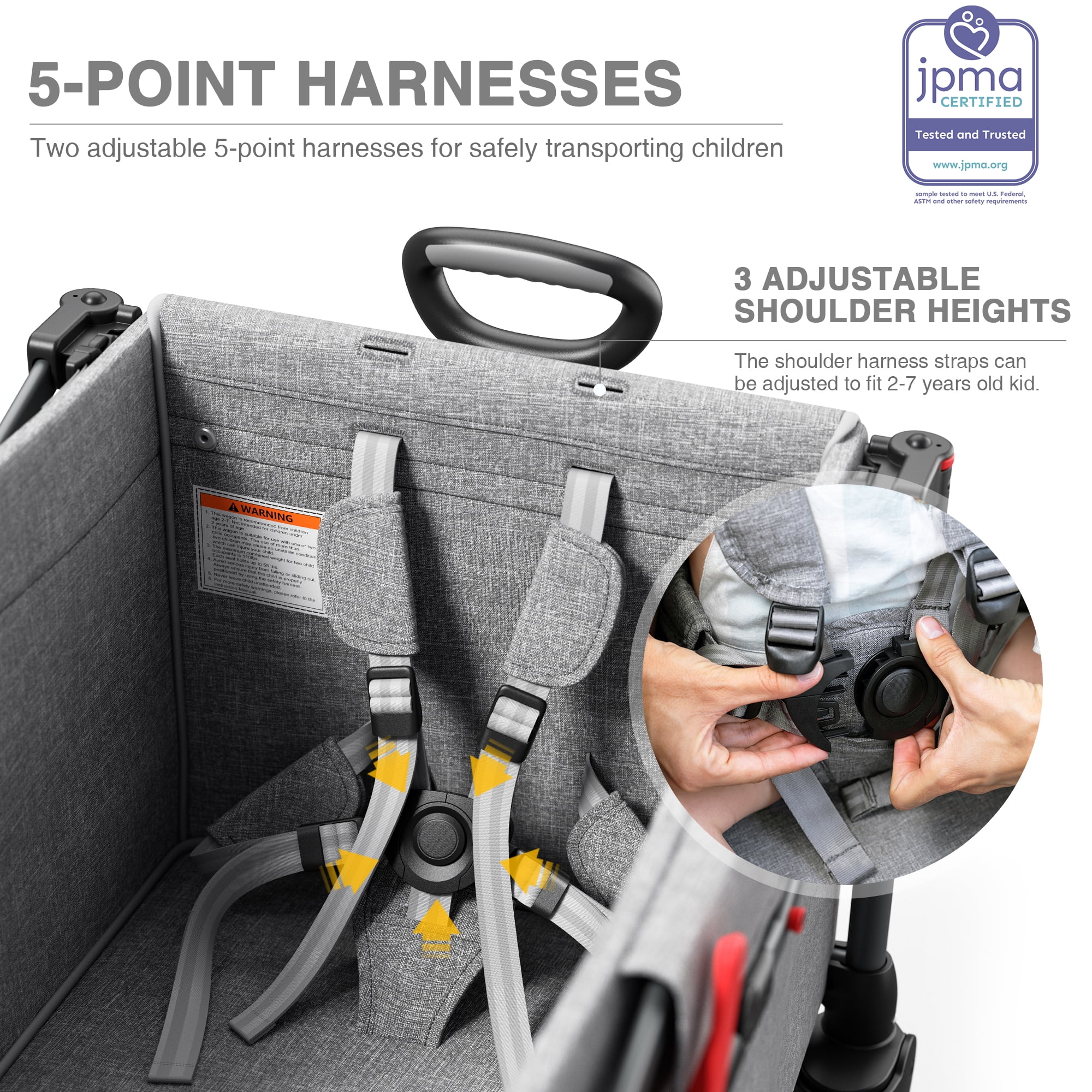 EVER ADVANCED Foldable Wagon Stroller for Two Kids & Toddler with Adjustable Pull & Push Handle, Removable Canopy with 5-Point Harness - Image 4