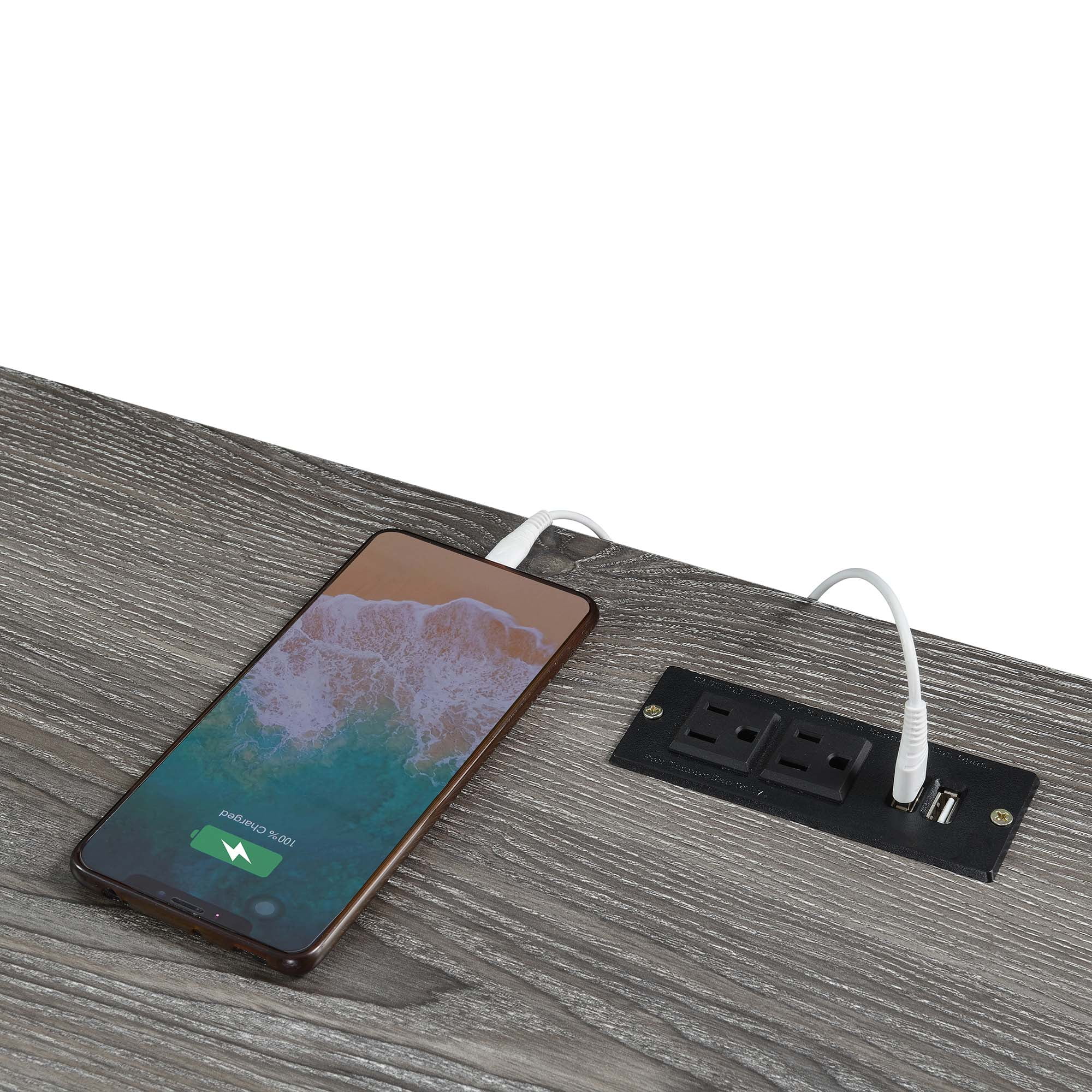 Convenience Concepts 47.25" Monterey Desk with Charging Station, Weathered Gray/Black, All Ages - Image 3