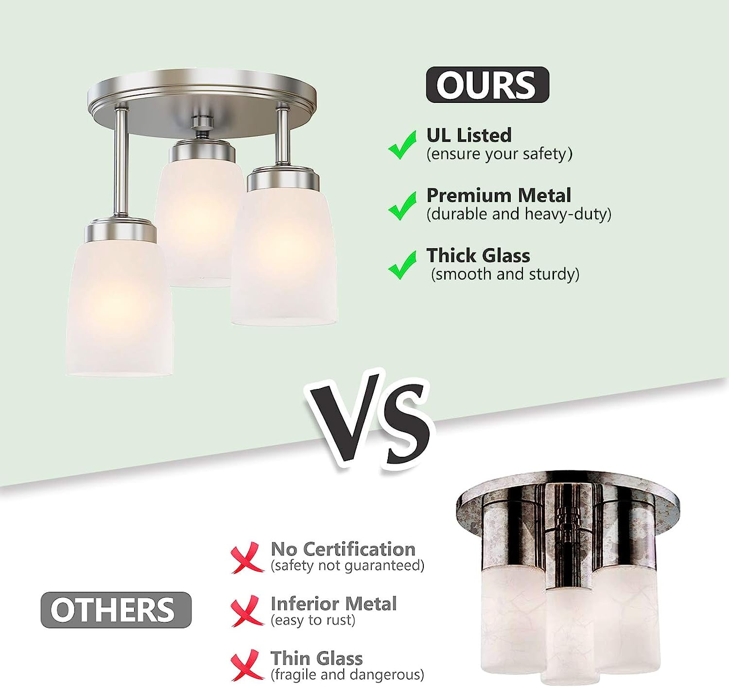 GZBtech 3-Lights Semi Flush Mount Ceiling Light, Modern Brushed Nickel Ceiling Hallway Light Fixtures for Entrance Closet Kitchen Laundry Room Bedroom - Image 6