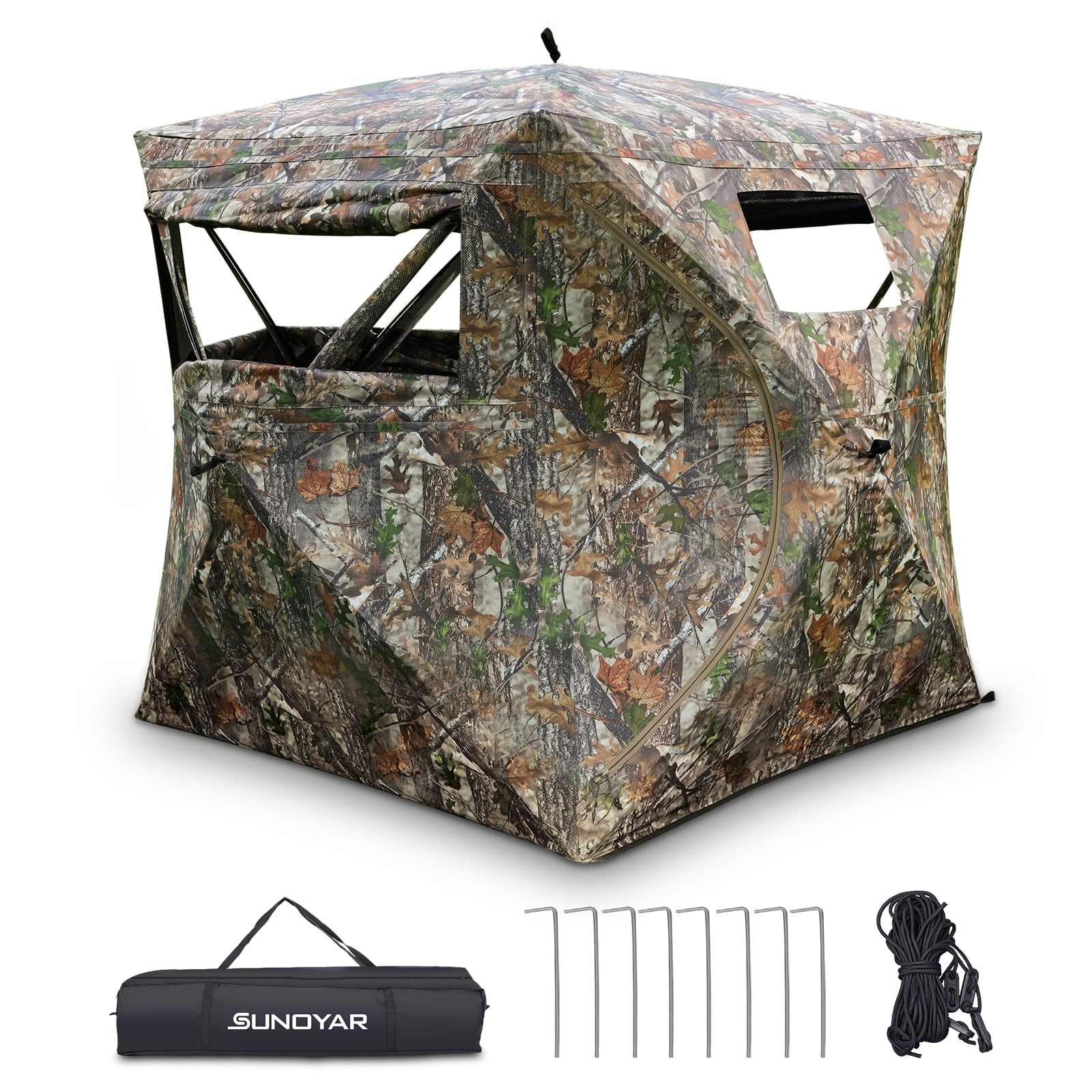 SUNOYAR Hunting Blind, 270° See Through Ground Blind, 2-3 Person 200D Pop up Hunting Tent, Portable Deer Blind with Carrying Bag&Silent Window for Deer and Turkey Hunting, Camouflage - Image 8