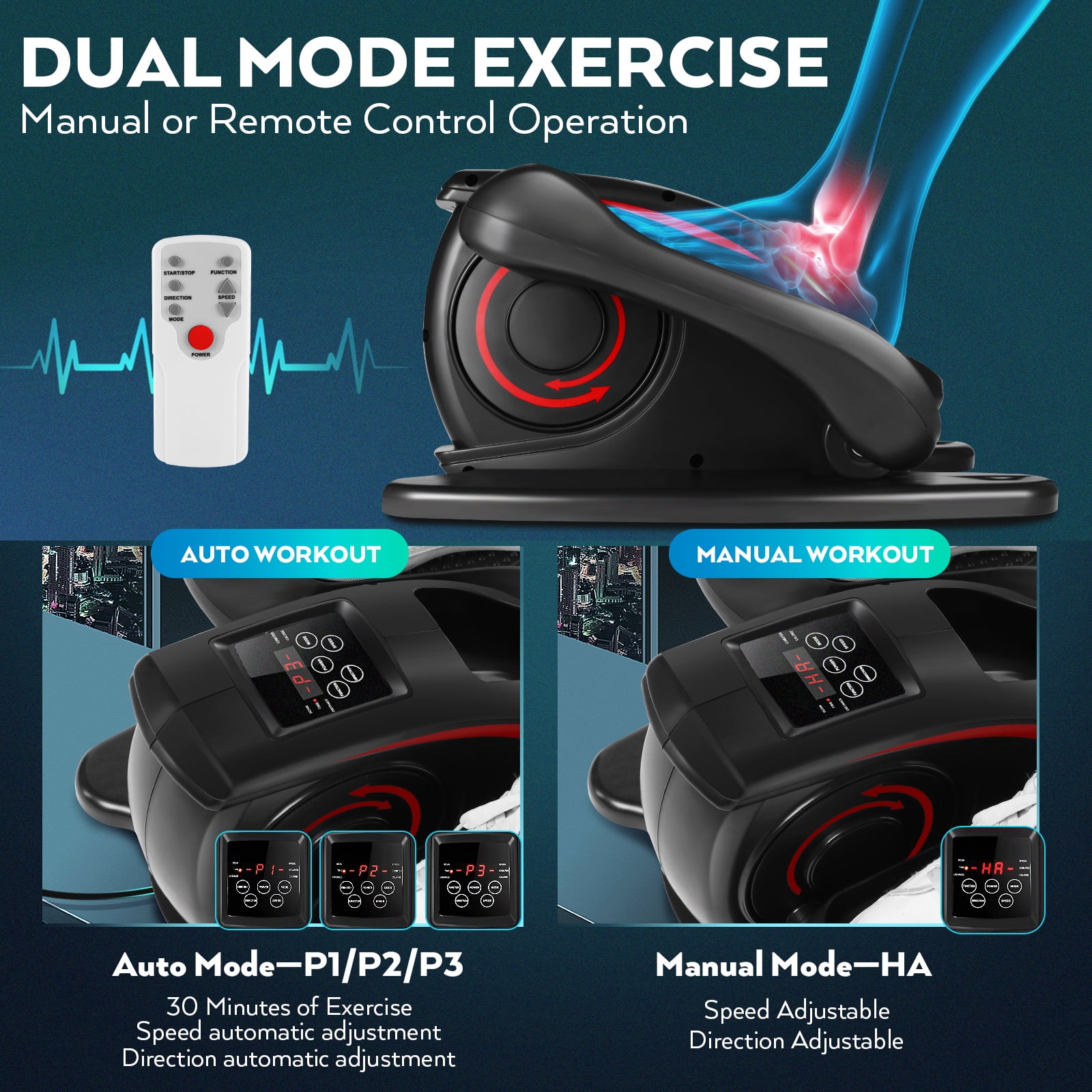 FUNMILY Under Desk Elliptical Machine Electric Seated Pedal Exerciser, Quiet & Compact Mini Elliptical Trainer with LCD Display Monitor and Remote Control, Home Office Leg Exerciser for Seniors,Adult - Image 5