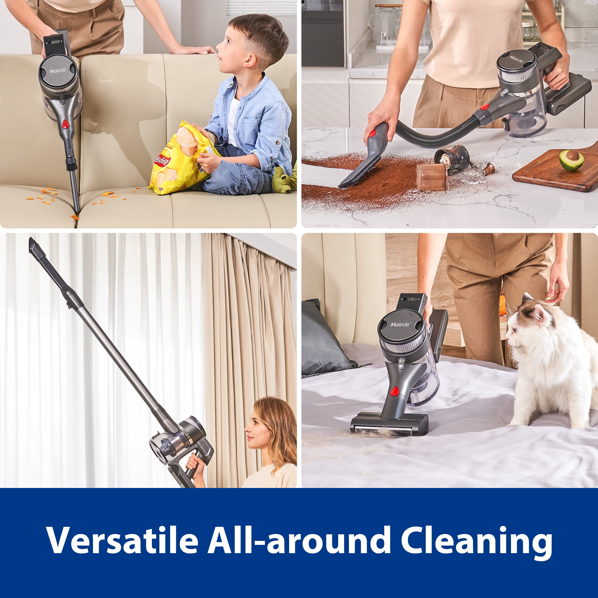 Maircle S3 Pro Cordless Stick Vacuum, Lightweight Cordless Vacuum 400W Powerful Suction, 7*4000mAh Batterys, 70min Runtime, 3 Speeds LED Display, Patented Tangle-Free Brush for Pet Hair Carpet - Image 5