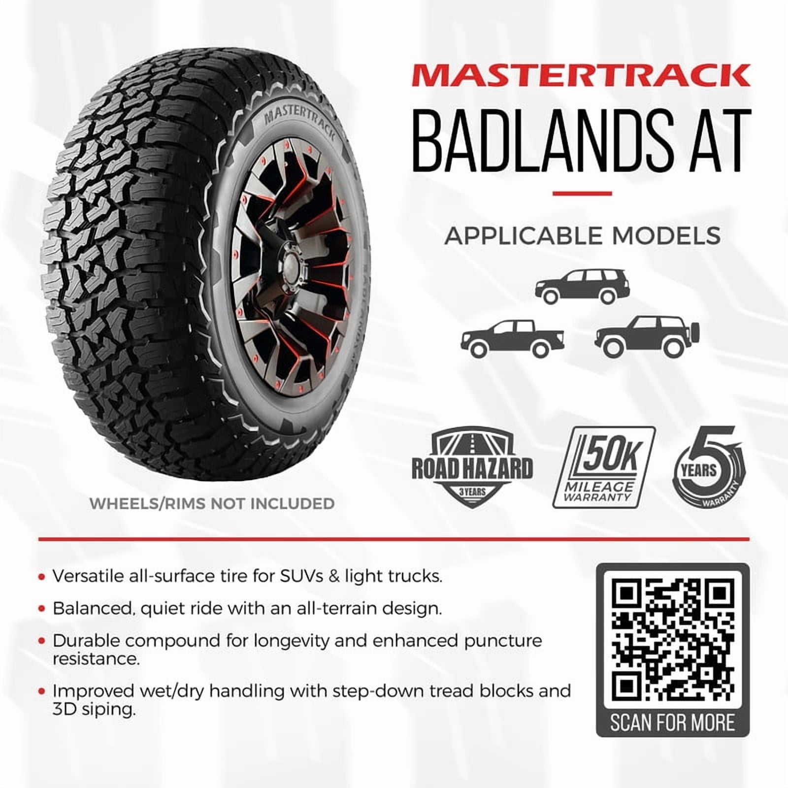 Mastertrack Badlands AT All Terrain LT225/75R16 10 Ply E 115S SUV Light Truck Tire 225/75/16(Tire Only) - Image 8