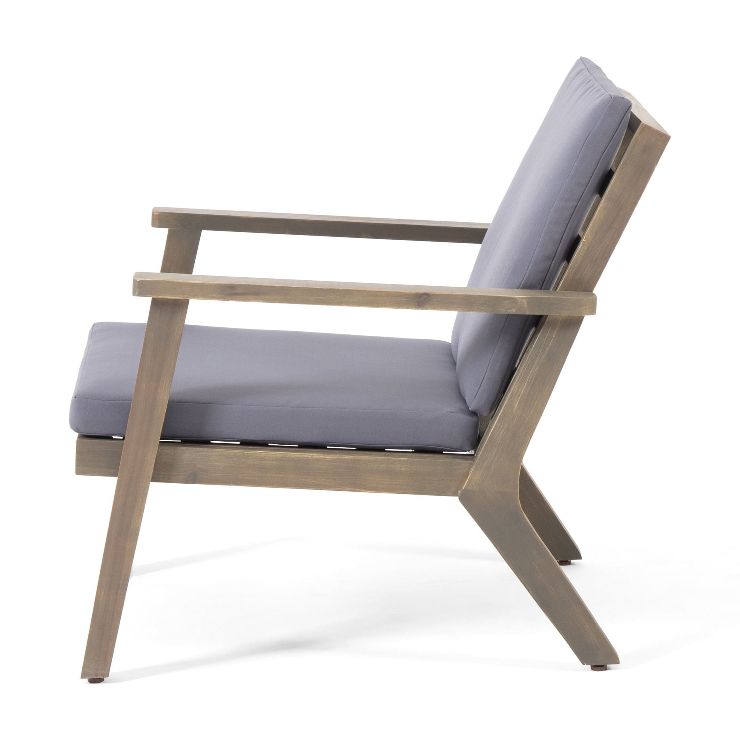 Sasha Outdoor Acacia Wood Club Chairs with Cushions, Set of 2, Gray, Dark Gray - Image 3