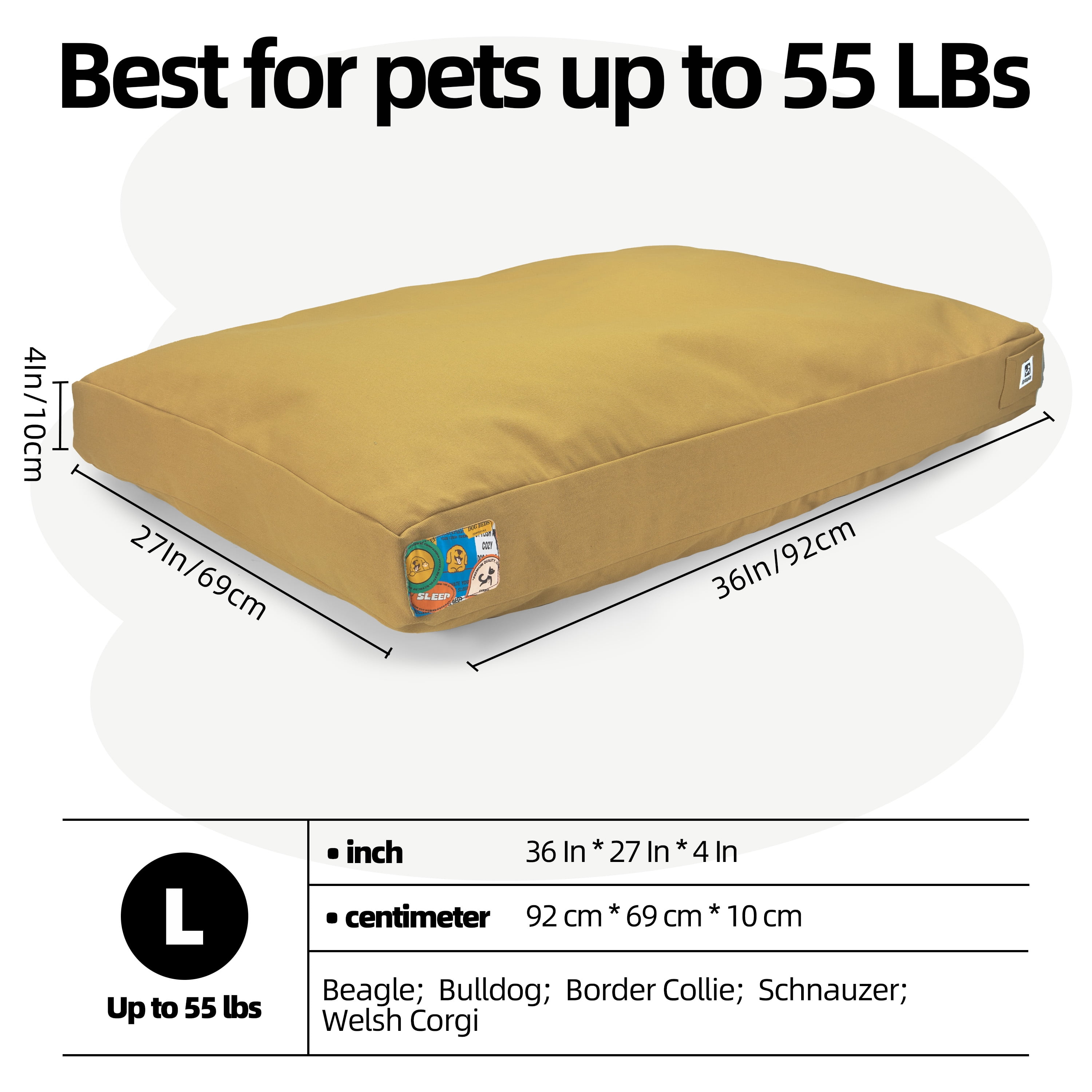 Sytopia 36" Outdoor Dog Bed for Medium & Large Sized Dogs, Waterproof Canvas Dog Bed With Washable Removable Cover, Large Dog Beds Up to 55 Lbs - YELLOW - Image 6