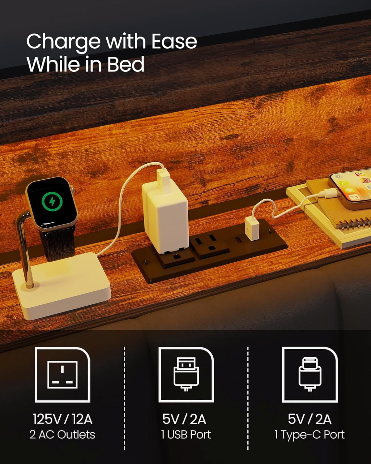 Queen Contemporary Steel PU Standard Bed with LED Lights, 1000lb Heavy Duty Platform Bed with Adjustable Lighting & No Box Spring Needed - Image 4