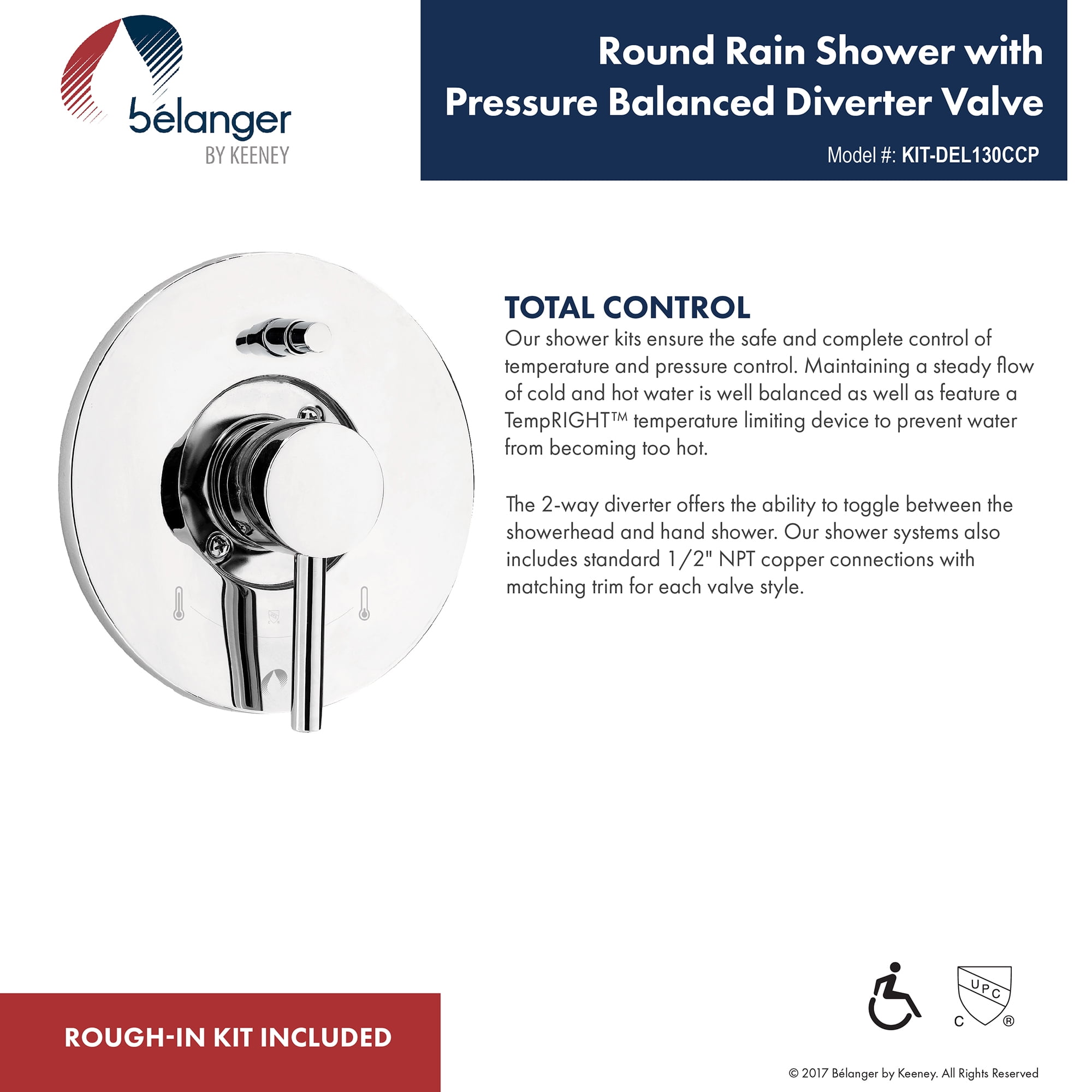 Belanger KIT-DEL130CCP Rain Pressure Balanced Round Shower System, Polished Chrome - Image 3