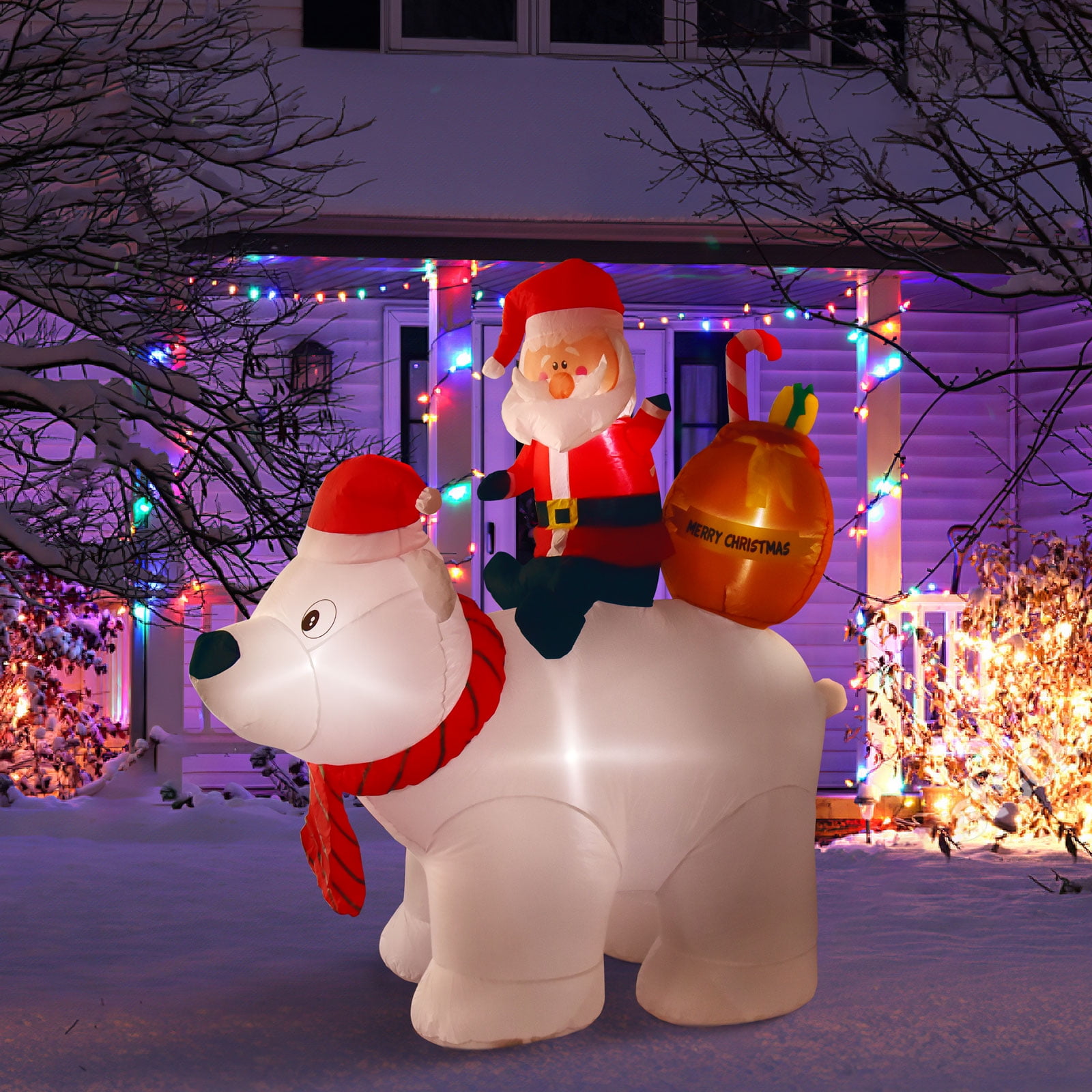 Outdoor Polar Bear Santa Bearing Gifts Blow Up Christmas Yard Inflatable, 6' - Image 6