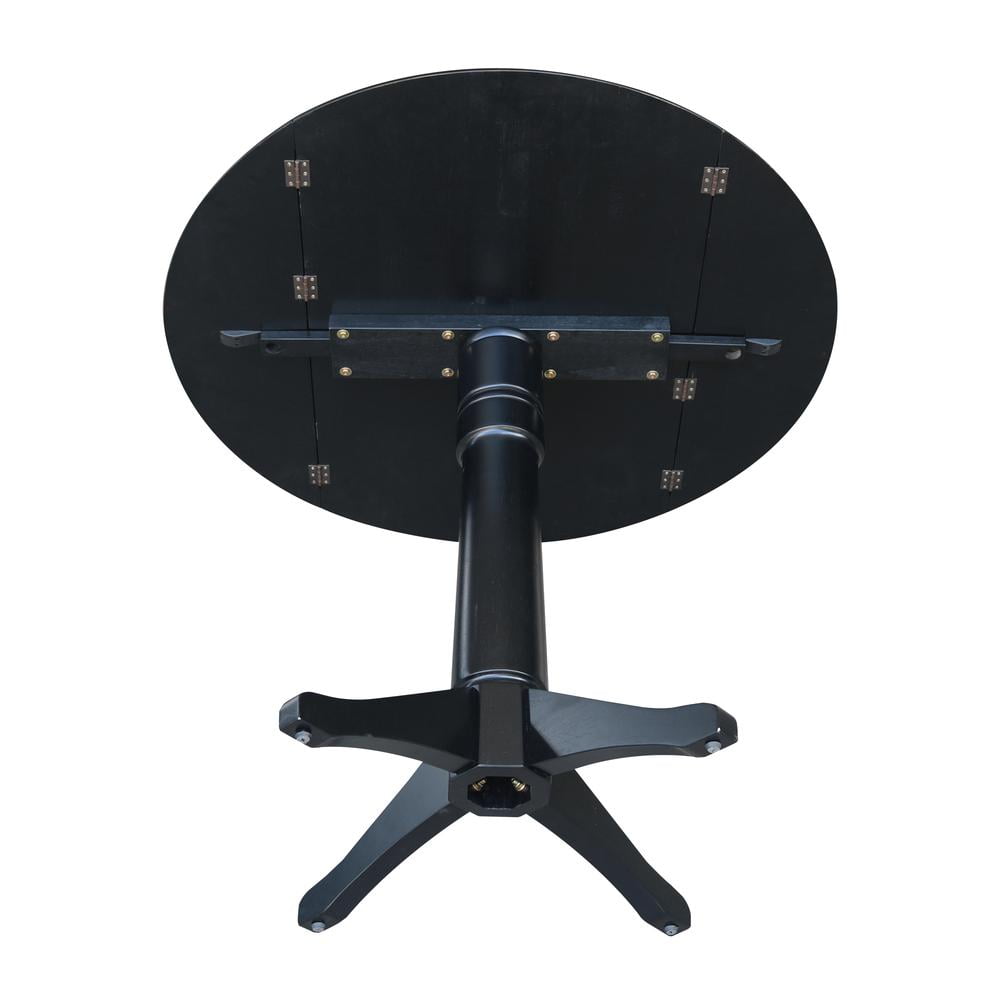 42" Round Solid Wood Black Dual Drop Leaf Pedestal Table by International Concepts - Image 14