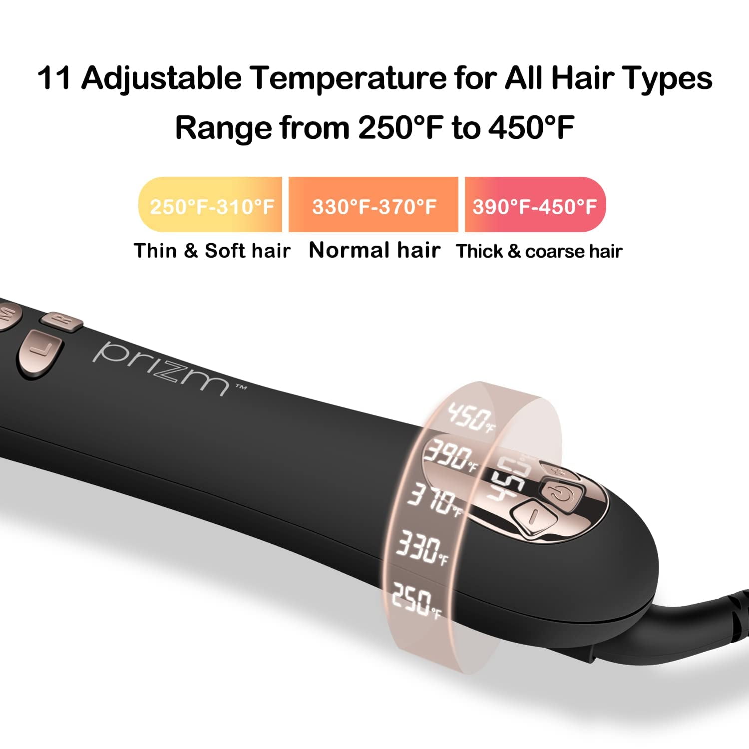 Prizm Curling Iron, Automatic Rotating 1 inch Hair Curler, Dual Voltage, 11 Adjustable Temperatures for Hair Styling, Durable Titanium Alloy for Smooth, Frizz-Free Curls - Image 7