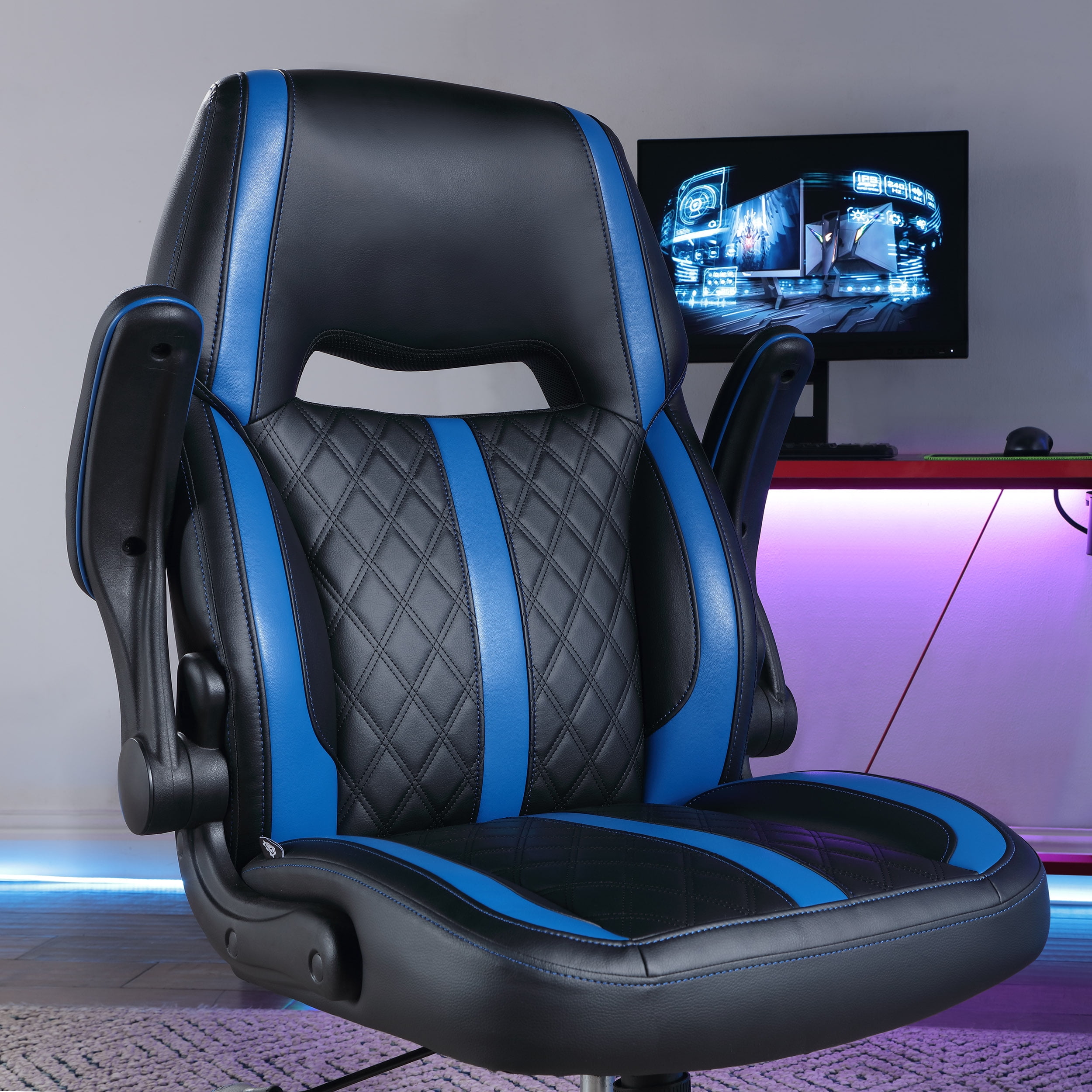 Gamer Gear Maven Gaming Chair with Flip-Up Armrest and Adjustable Height and Tilt, Teens and Adults, Black and Blue Accents - Image 15