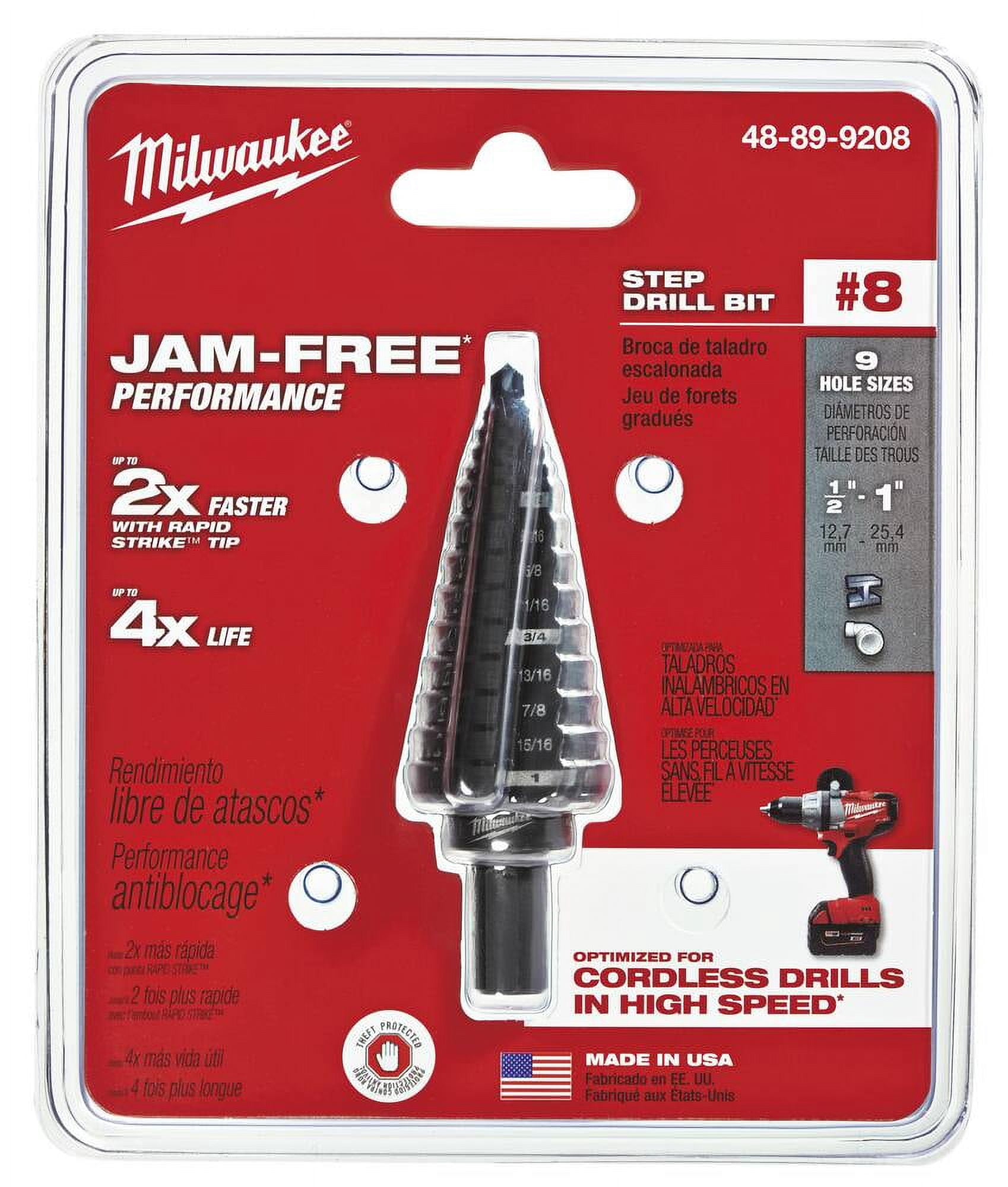 Milwaukee Tool #8 Step Drill Bit, 1/2" - 1" by 1/16" - Image 4