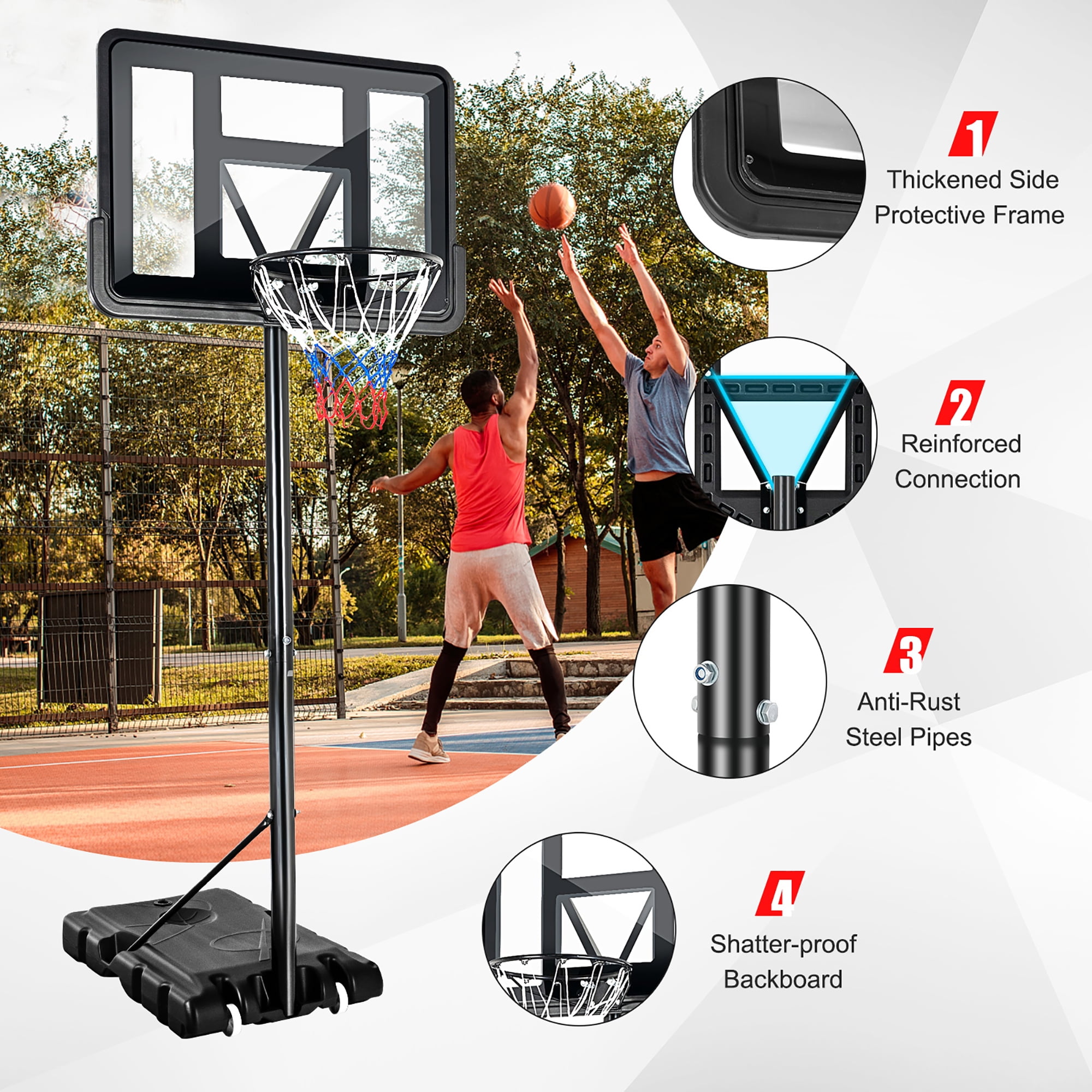 Costway 4.5'-10' Adjustable Height Shatterproof Outdoor Portable Basketball System (Adult) - Image 6