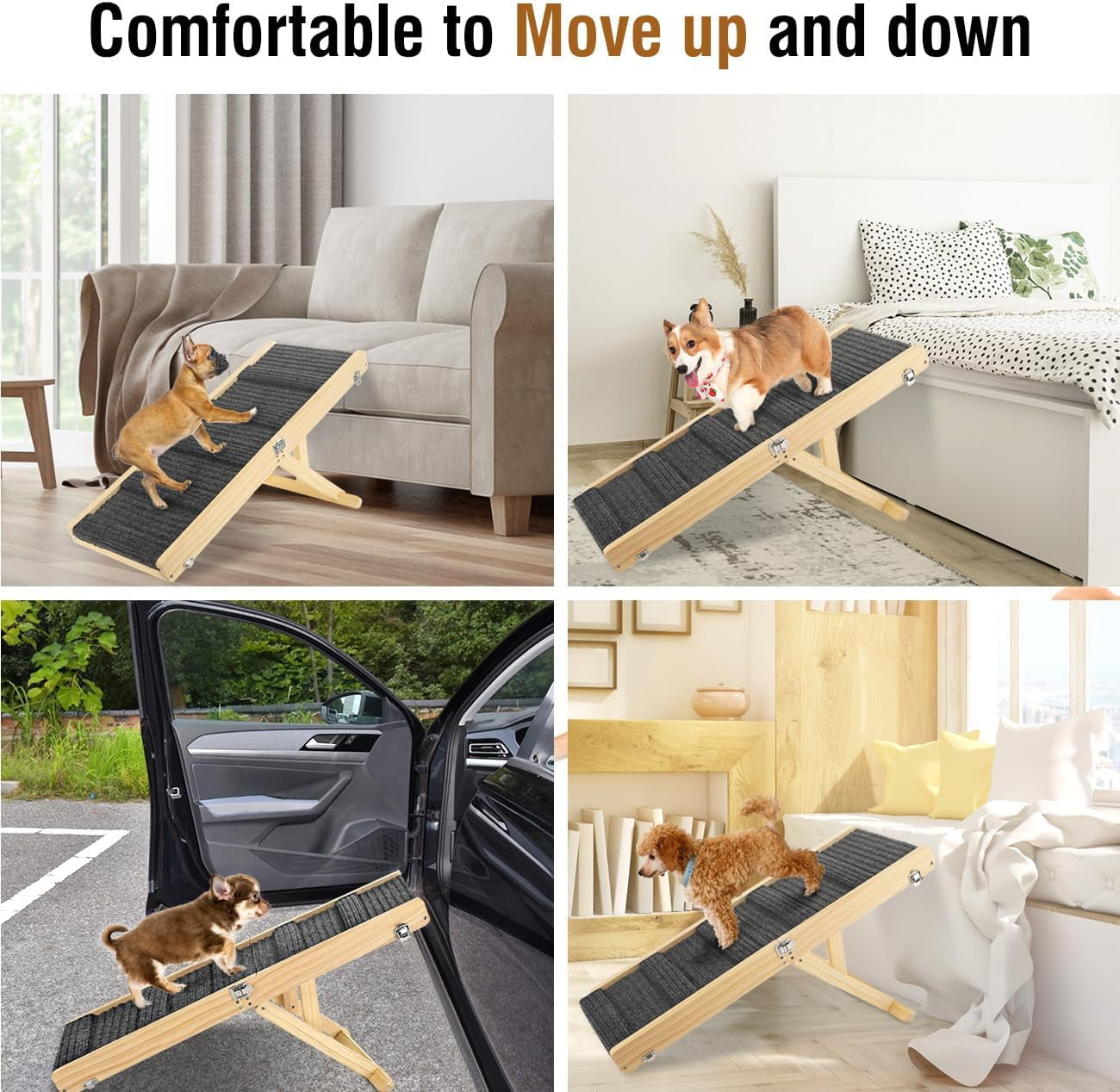 Pawaboo Foldable Dog Ramp for Couch, Portable Wooden Pet Ramp, 4 Adjustable Height from 7.9" to 17.7", Stable Pet Steps Fit for Small Medium Dogs Cat with Non-Slip Mat, Use for Car Couch Bed Stairs - Image 5