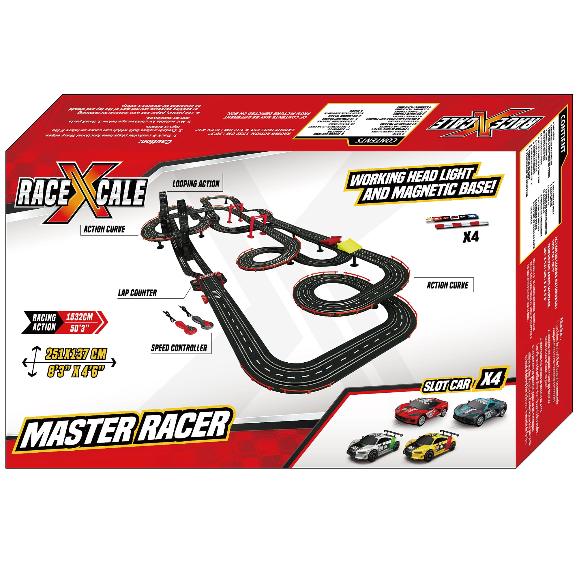 RaceXCale: Master Racer - 1:43 Scale G5 & G6 Slot Car Track, Electric Power Toy Set, 8'3" x 4'6", 4 Magnetic Cars w/ Head Lights, 2 Speed Controllers - Image 5