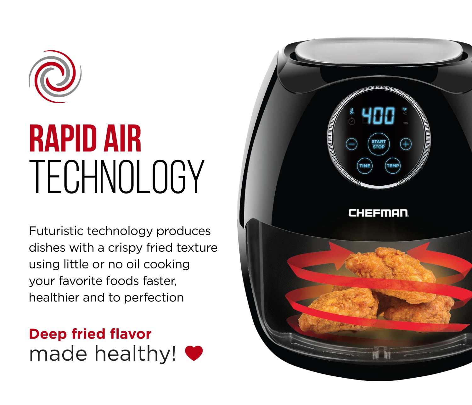 Chefman Digital 6.5 Liter Rapid Temperature Controlling Air Fryer W/ Flat Basket - Image 4