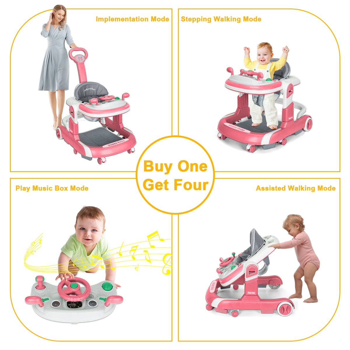 AJONALAA 4-in-1 Musical Infant Baby Walker with Wheels, Push Walker for Girls Boys, Red - Image 10