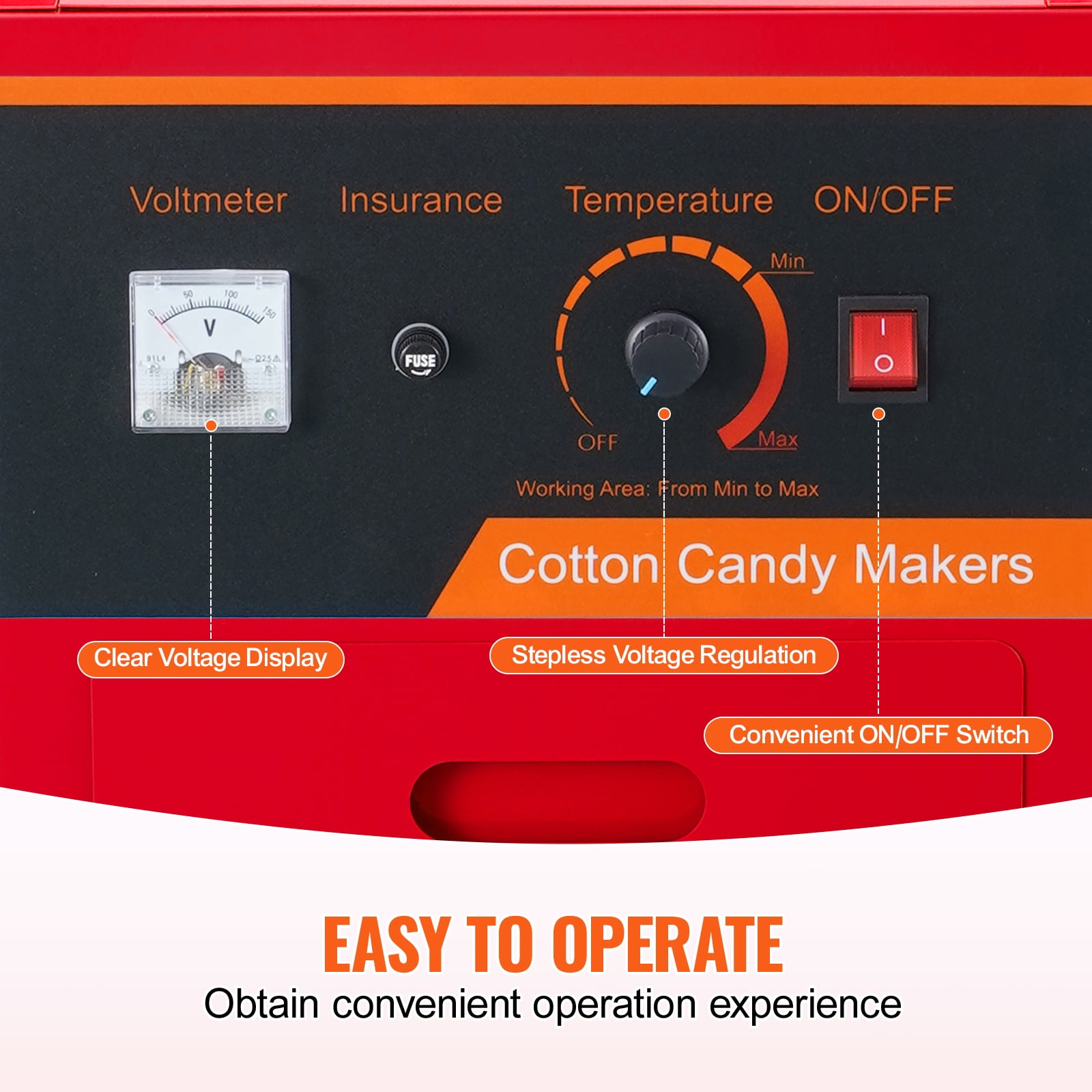 KFFKFF Electric Cotton Candy Maker on Wheels, 1000W Professional Sugar Floss Machine with Protective Lid, Metal Bowl, Sugar Spoon & Storage, Ideal for Domestic Use, Children's Birthdays - Image 8