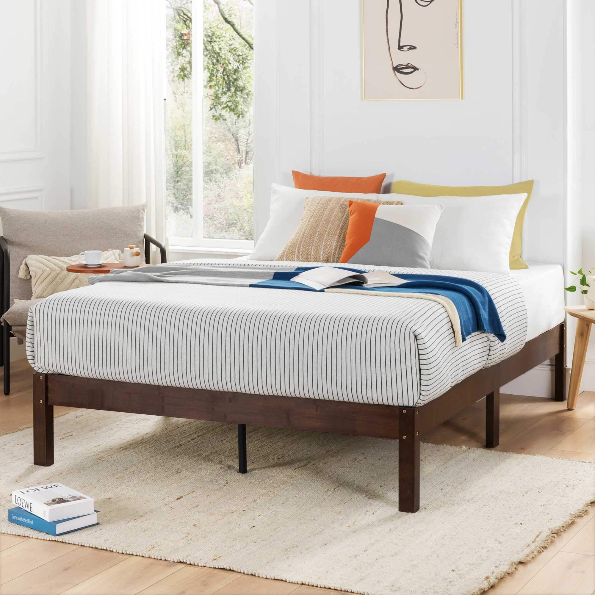Best Price Mattress Asher 14" Bamboo Wood Platform Bed with Wooden Slats, Coffee, Queen - Image 9