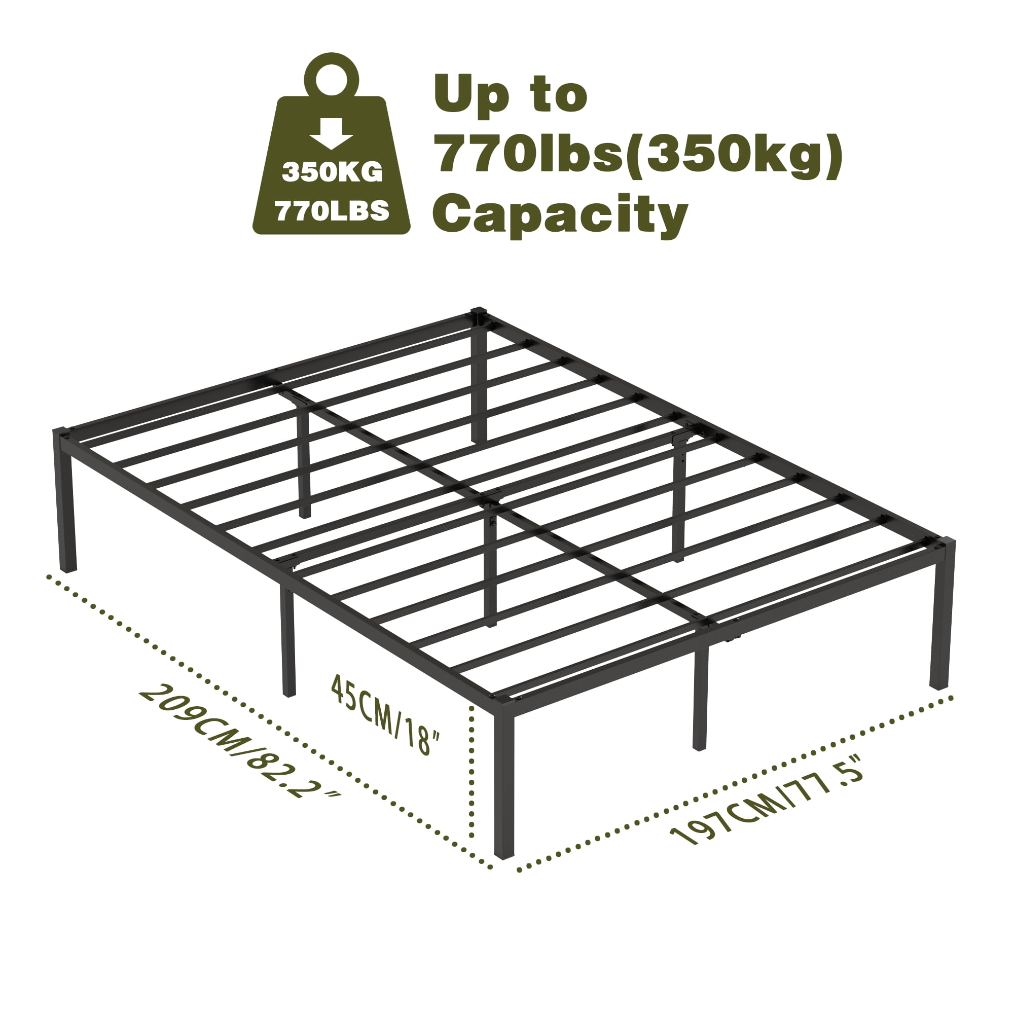Yoneston 18" King Size Steel Platform Bed Frame for Kids Students with Under-Bed Storage - Image 3