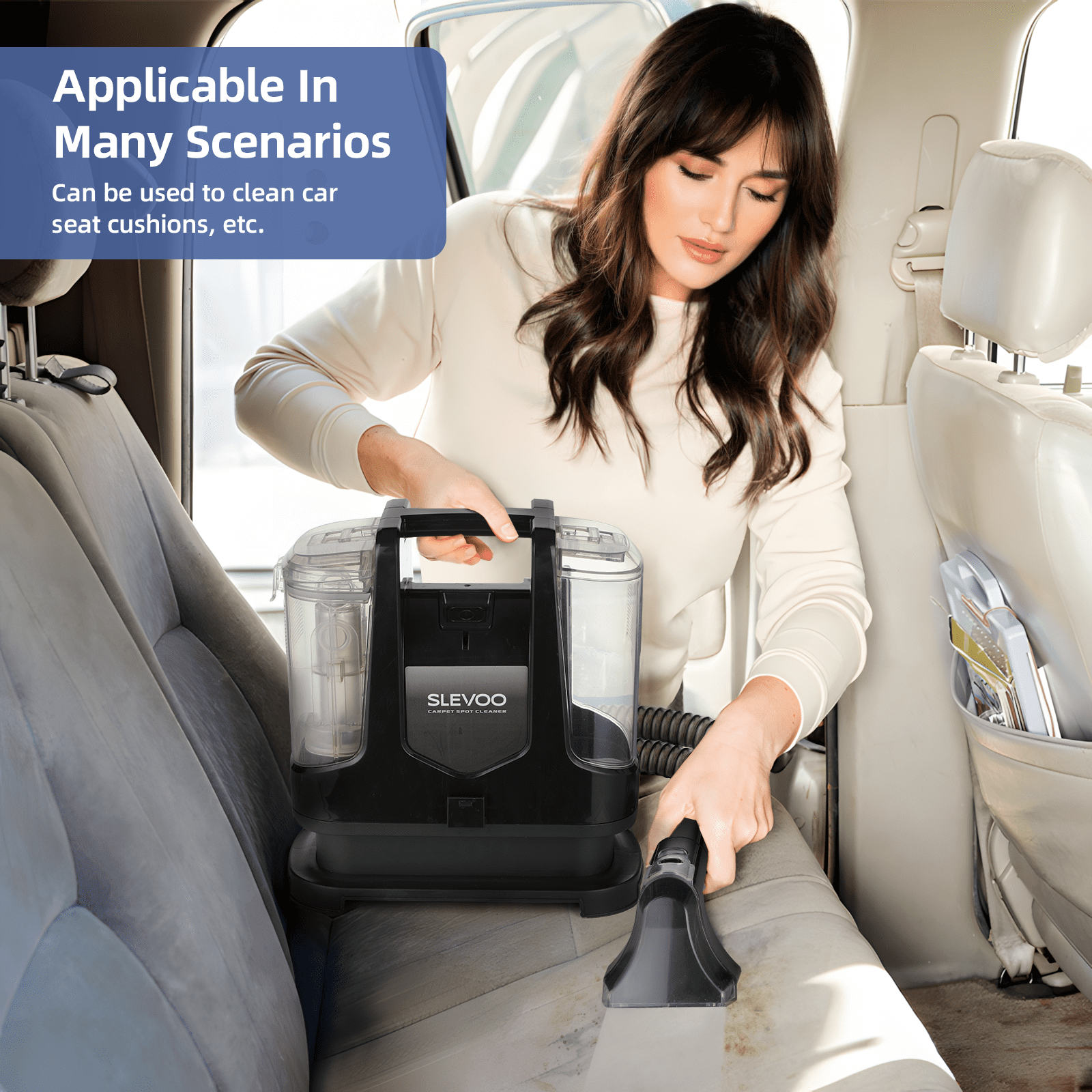 Slevoo Portable Carpet Cleaner, Upholstery Cleaner with Pet Spot Stain Remover, 10.5Kpa Strong Suction, 400W Powerful Motor, New - Image 7