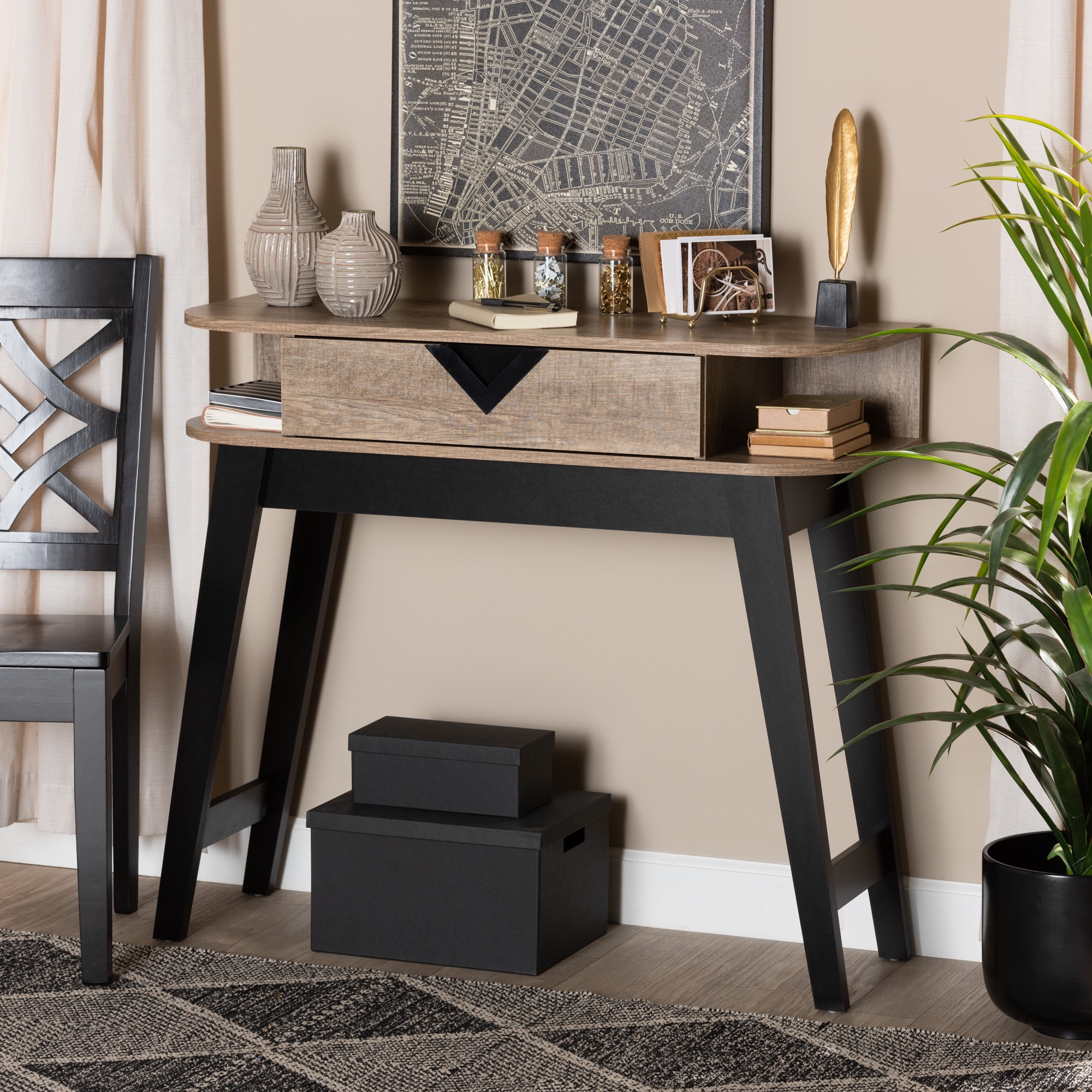 Baxton Studio Wales Modern Wood 1 Drawer Console Table, Black/Light Brown - Image 10