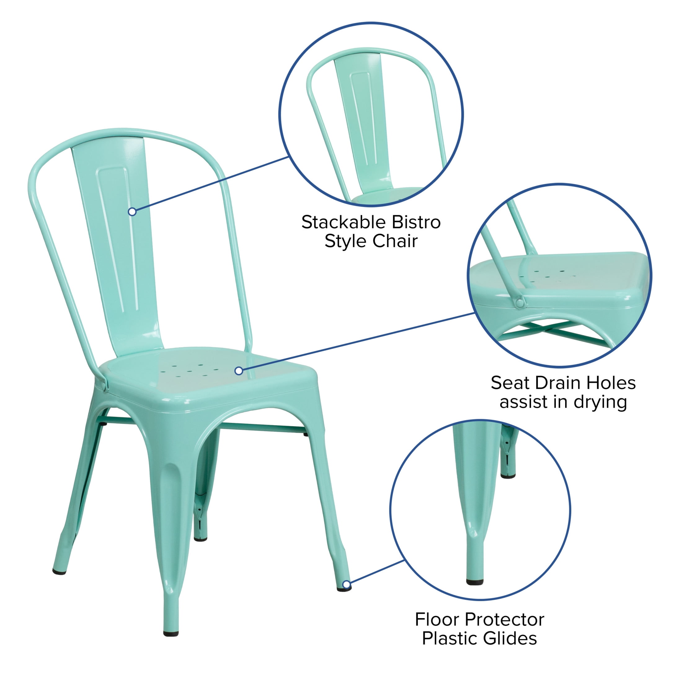 Flash Furniture Tenley Adult Commercial-Grade Metal Indoor/Outdoor Stackable Dining Chair, Mint - Image 10
