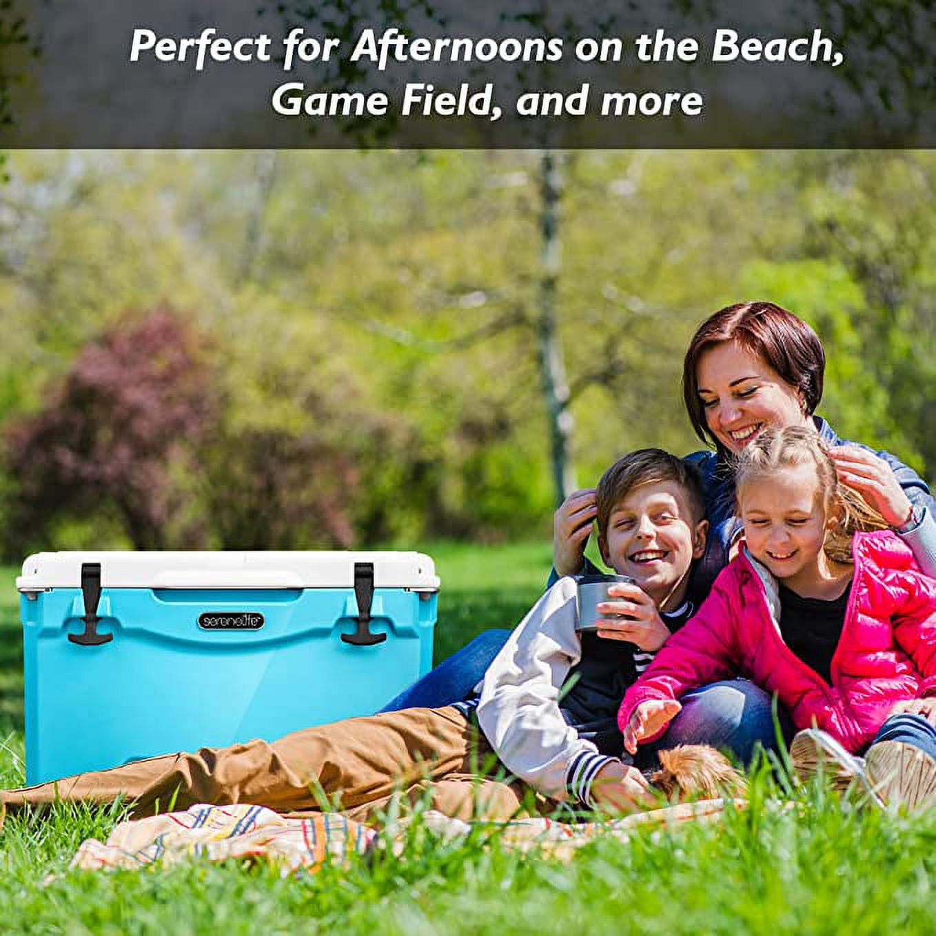 SereneLife 75 Quart Portable Cooler Box Lightweight Heavy-Duty Travel Ice Cooler W/ Handles, (Blue) - Image 6