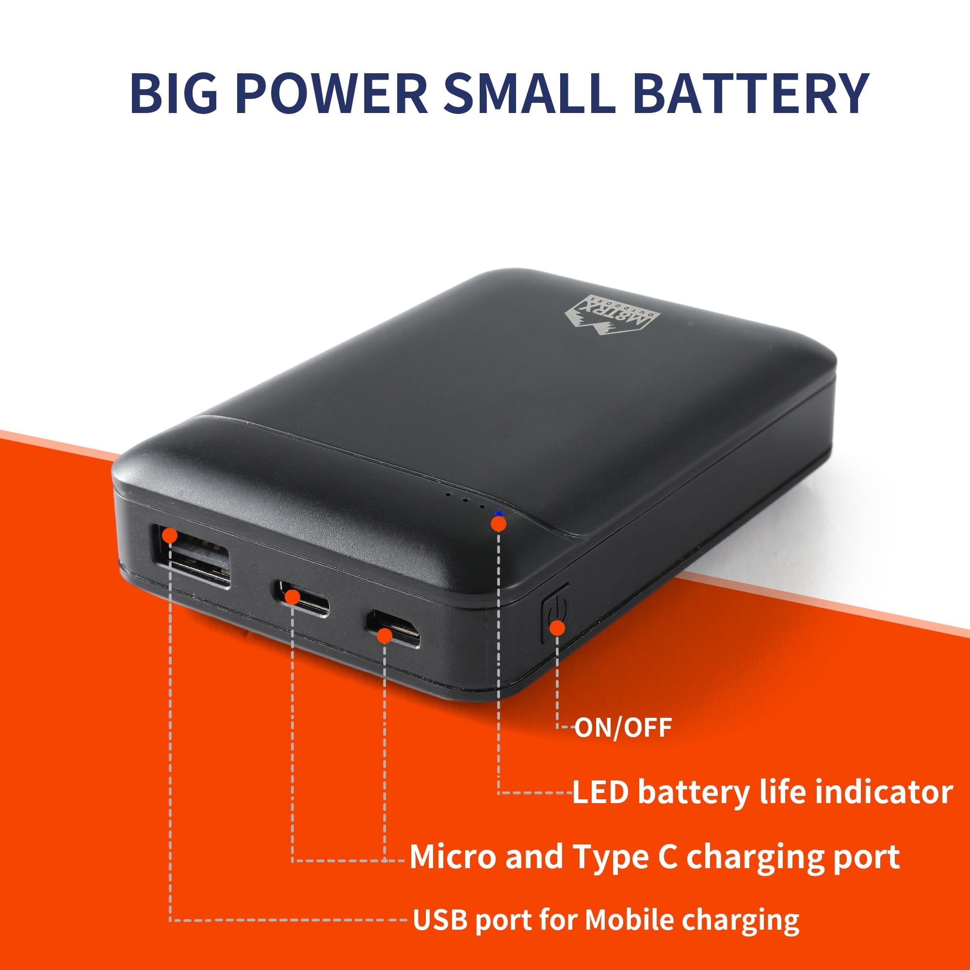 M8TRX Outdoors Heated Camping Chair, Portable Chair w/ 5000mAH Power Bank, 3 Heat Levels, USB Charging Port, Black - Image 3