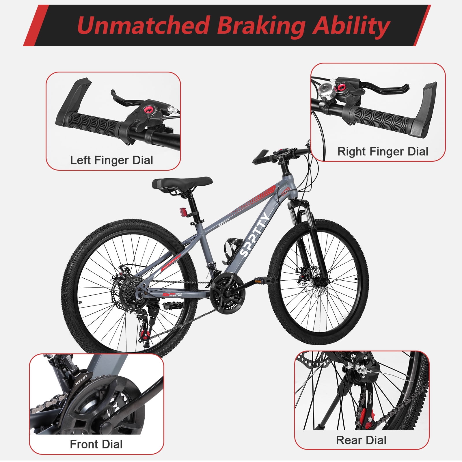 SPPTTY 21 Speed Mountain Bike,24 inch Bike for Men Women Boys Girls,Disc Brakes Dual Suspension - Image 6