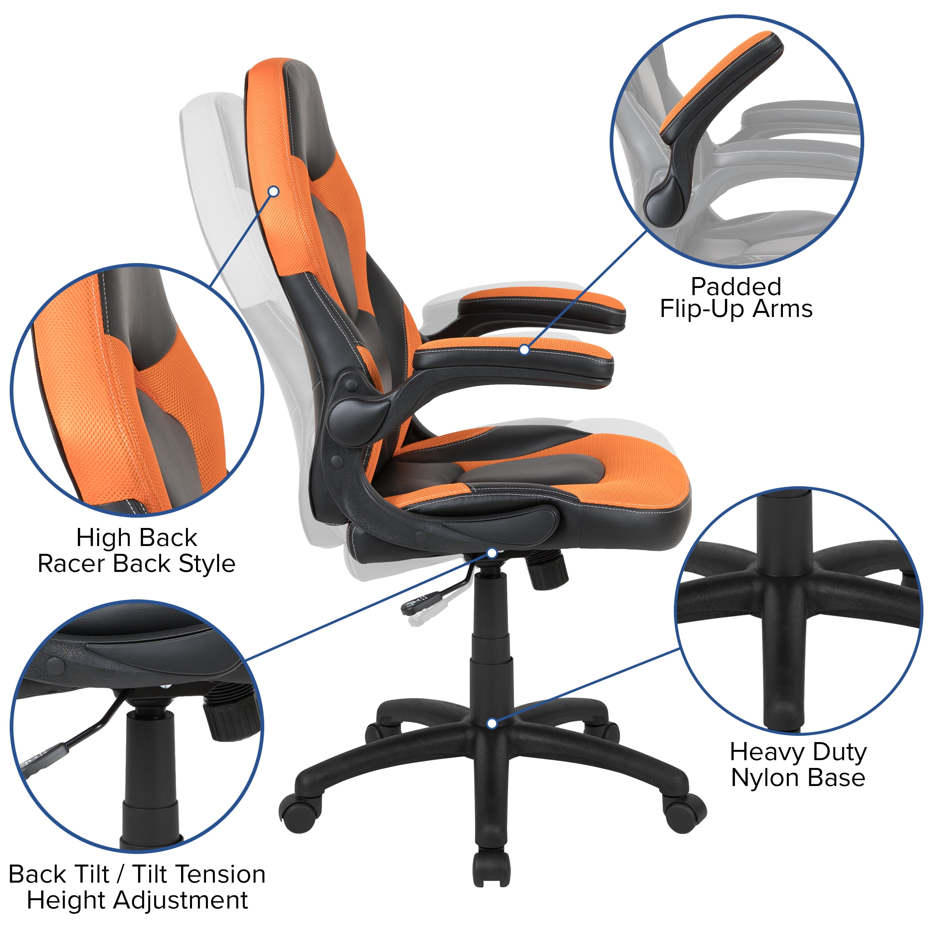 Flash Furniture Optis Black Gaming Desk and Orange/Black Racing Chair Set with Cup Holder, Headphone Hook, and Monitor/Smartphone Stand - Image 6