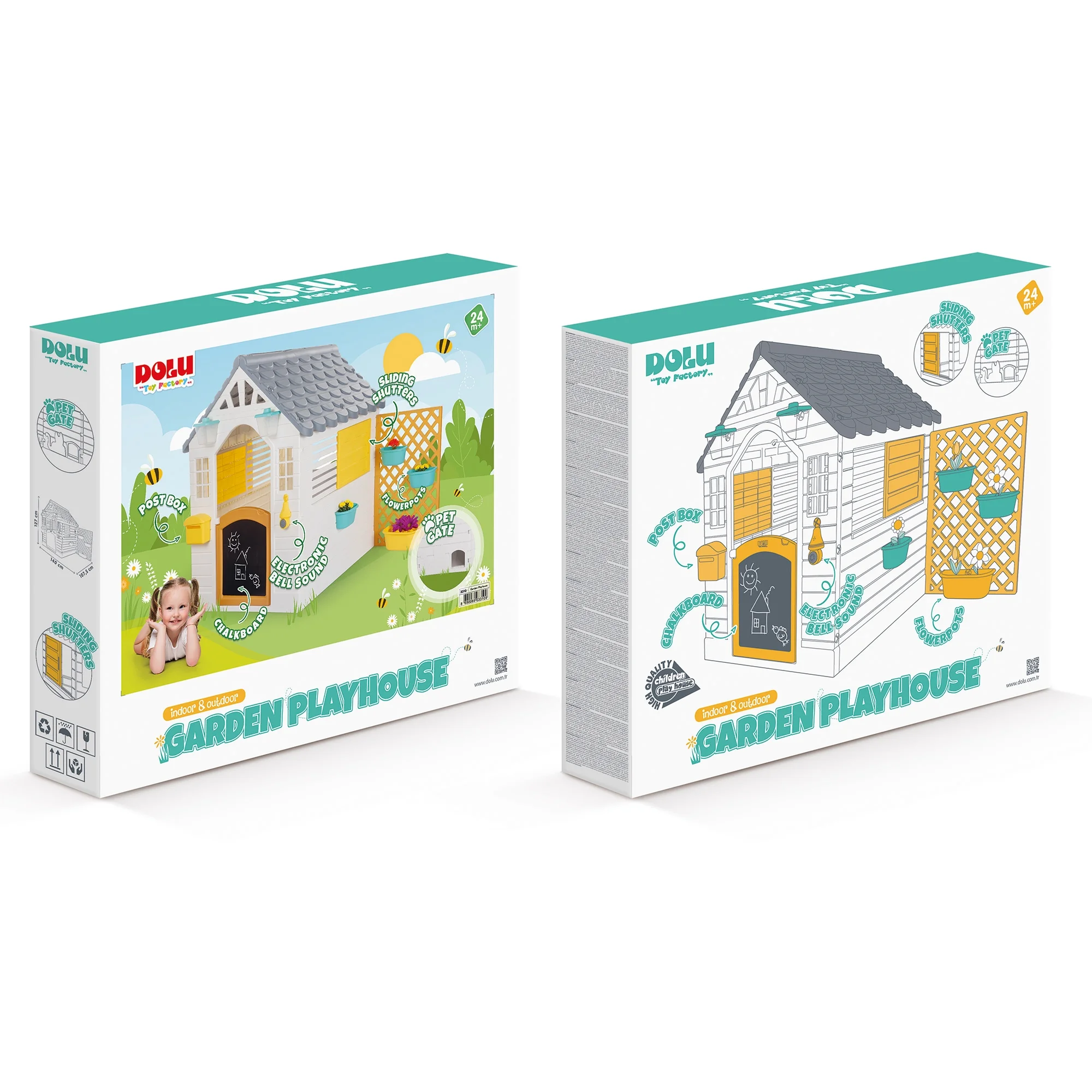 Dolu: Garden Playhouse With Fence - White-Grey-Yellow - Outdoor-Indoor Toy, Chalkboard Door, Durable Charming Design, Easy Assembly, Kids-Toddlers 2+ - Image 2