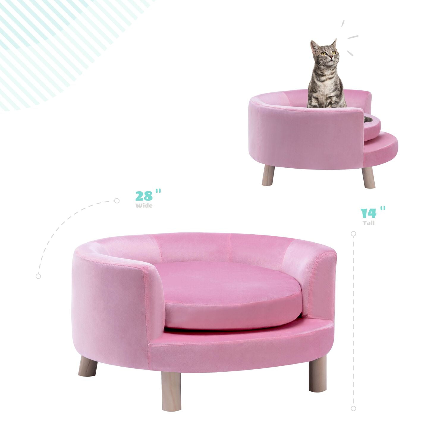 Critter Sitters 28-In. Elegant Pink Faux-Velvet Circular Pet Bed for Small to Medium-Sized Dogs and Cats - Image 7